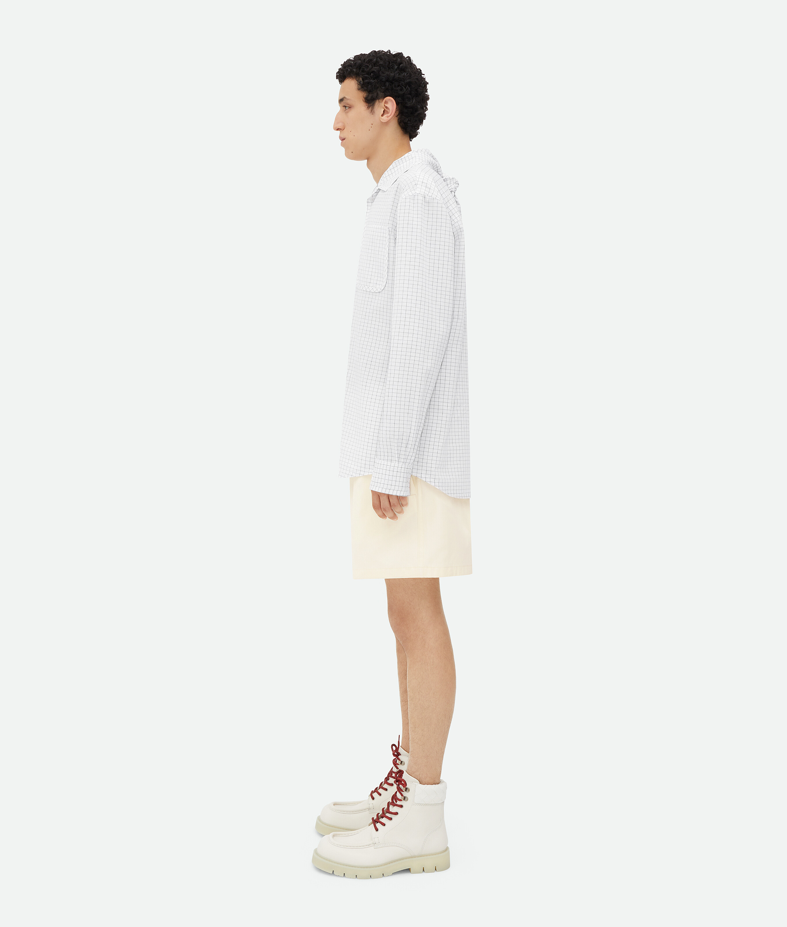 Bottega Veneta Crisp Cotton Silk Check Bandana Shirt In White