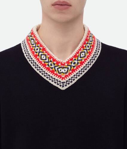 Wool Sweater With Jacquard Collar