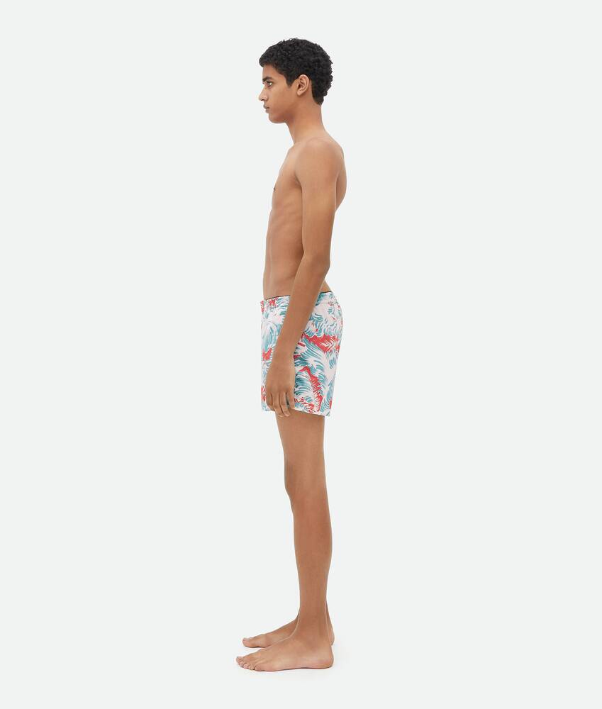 Bottega Veneta® Mens Printed Nylon Swim Shorts in Red / Celadon