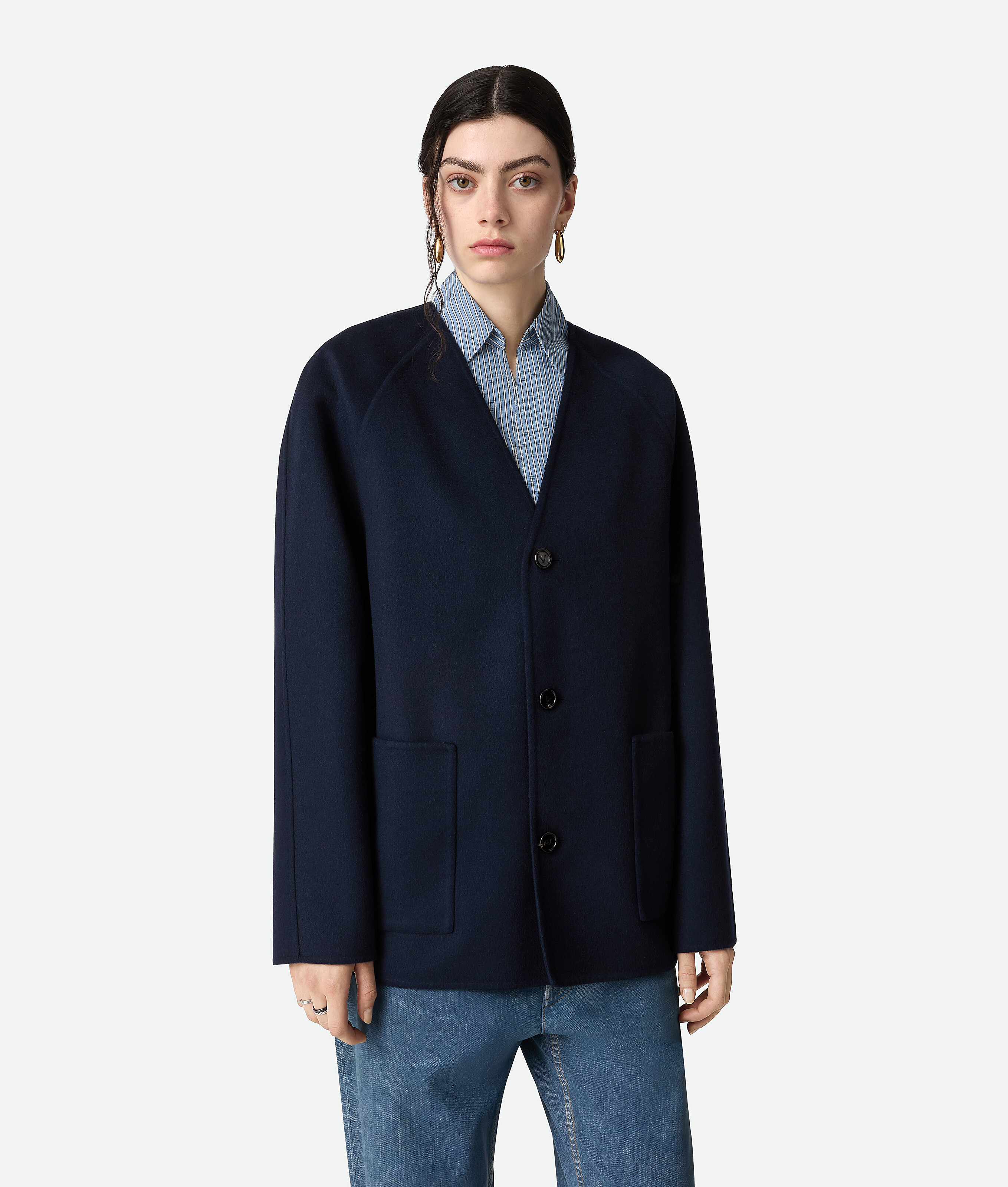 Bottega Veneta Light Wool And Cashmere Coat - Navy - Woman - 2 - Wool & Cashmere