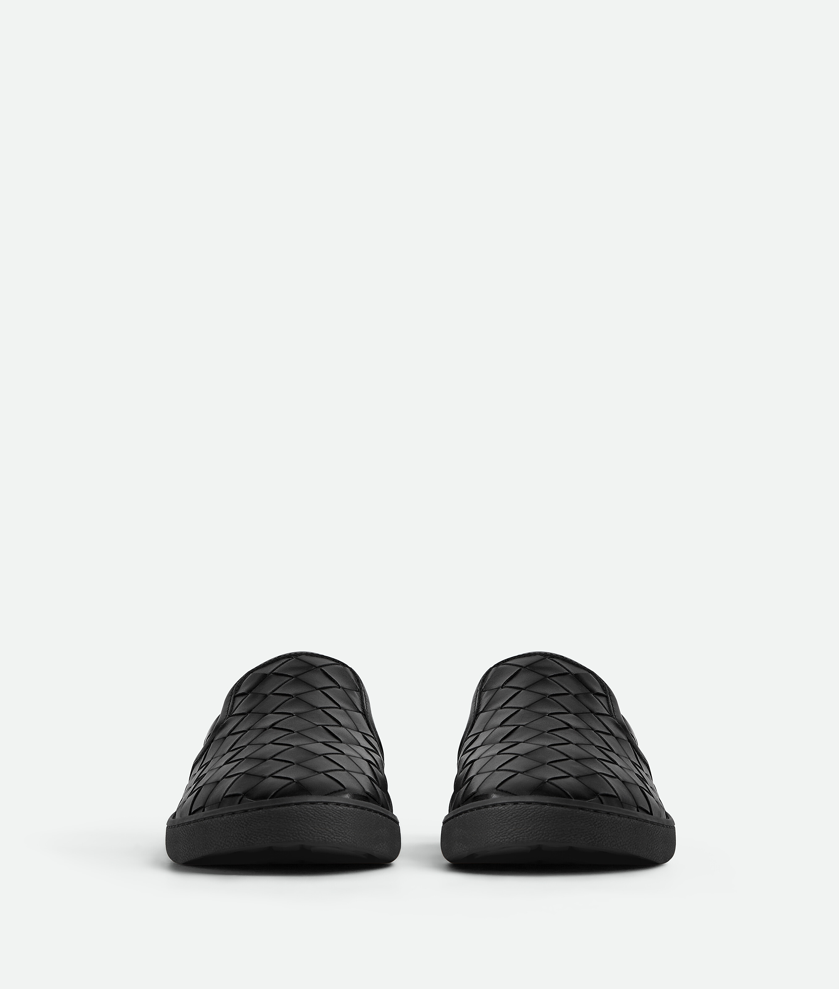 Bottega Veneta Leather Slip-on Sneakers With Intrecciato Motif In Black