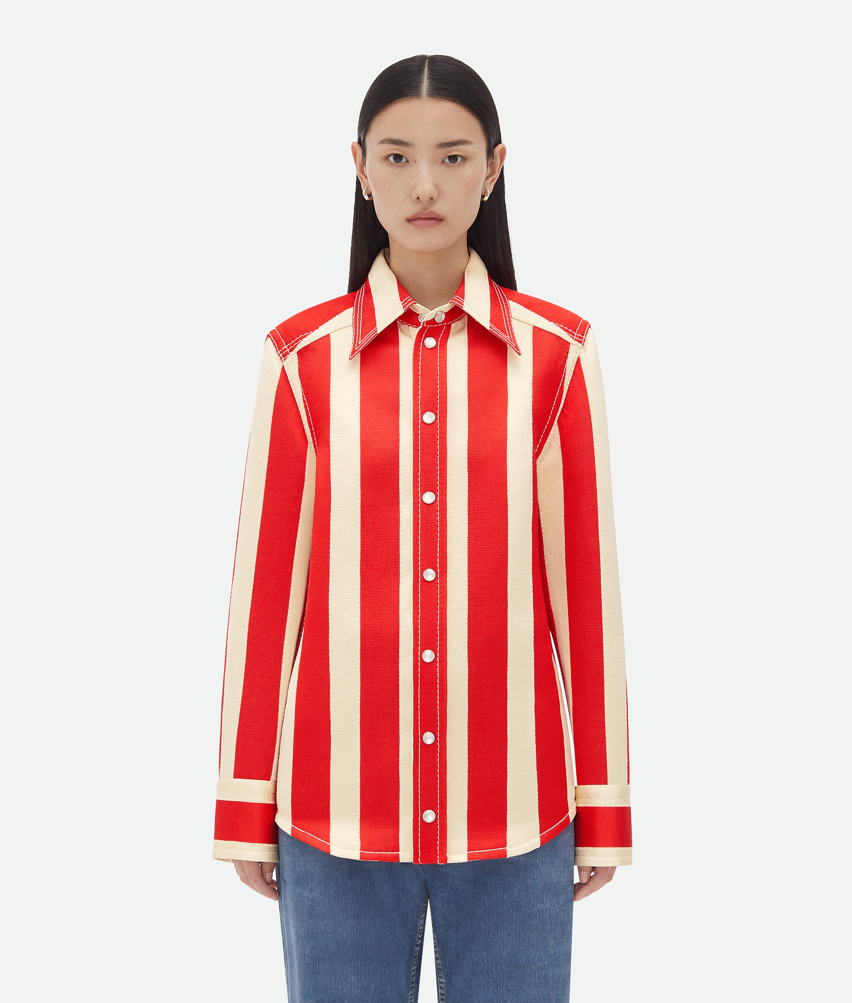 Bottega Veneta Striped Cotton Viscose Shirt In Multicolor