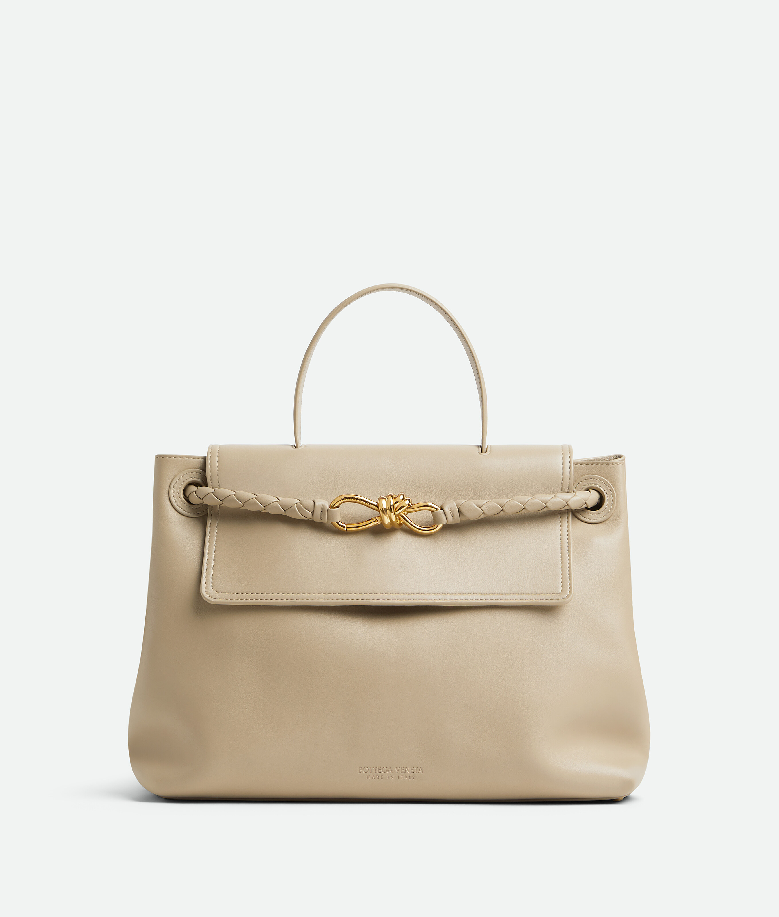 Bottega Veneta Ciao Ciao Knot Detail Leather Top Handle Bag In Ecru