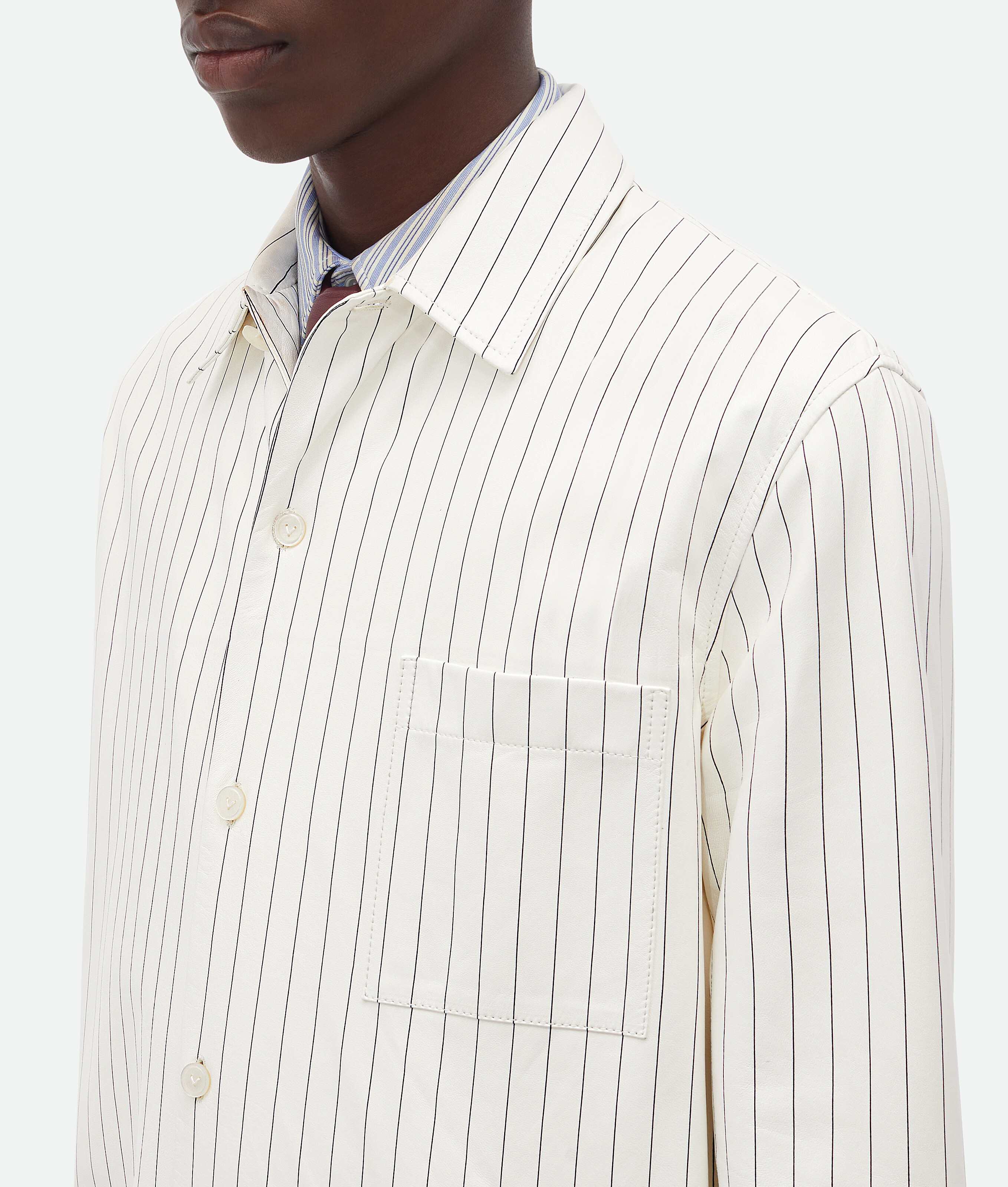Bottega Veneta Printed Leather Pinstripe Long Shirt In White