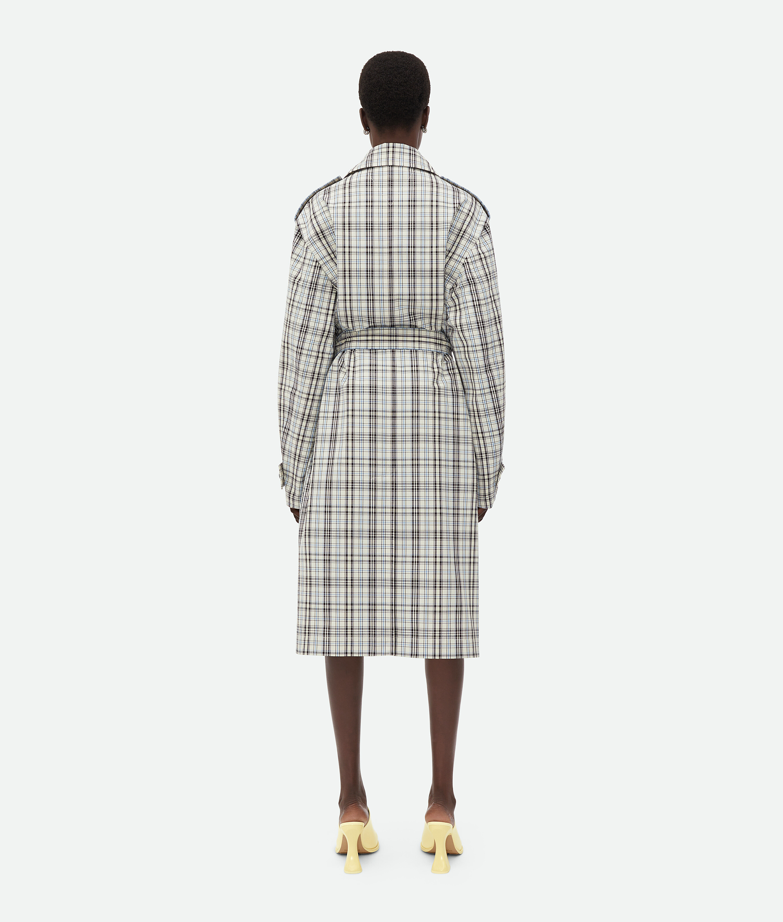 Shop Bottega Veneta Checked Cotton Trench Coat In Chalk/fondant/yellow