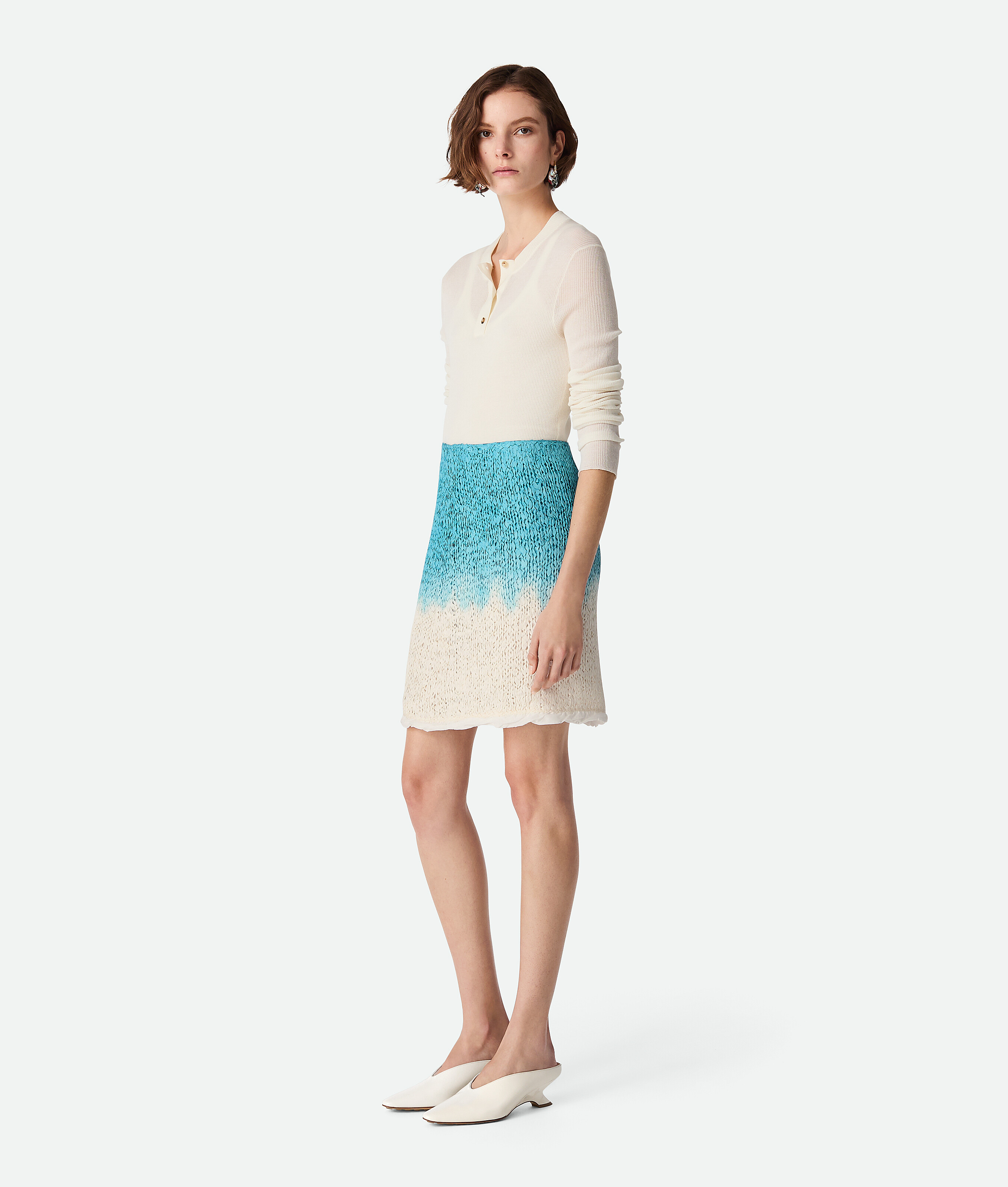 Bottega Veneta Wool And Silk Overdyed Skirt In Chalk/skyline