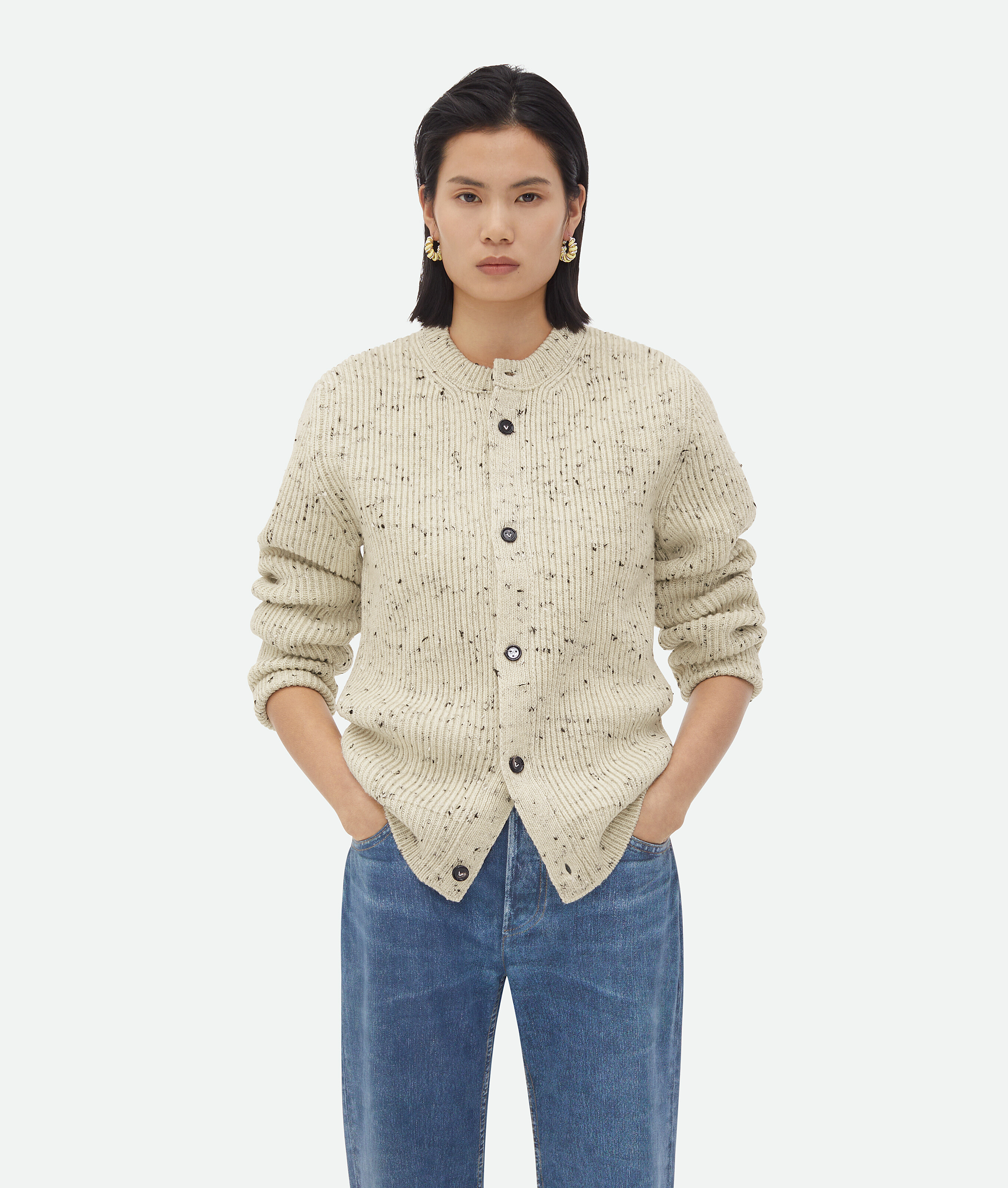 Shop Bottega Veneta Cardigan Oversized En Laine Côtelée Texturée In Dove