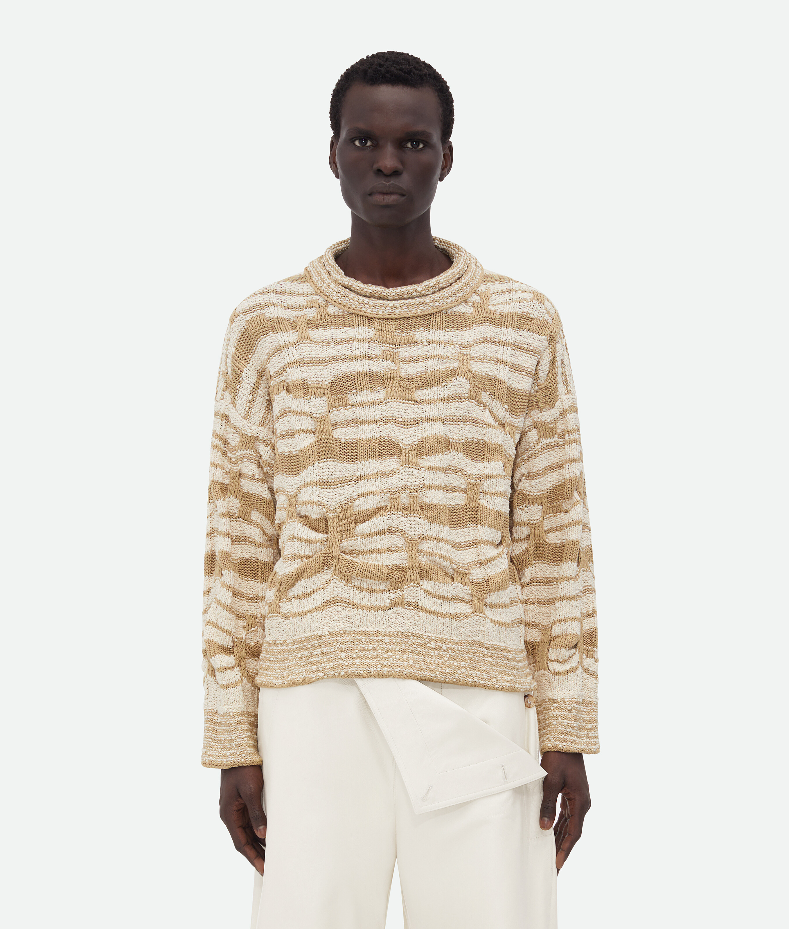 Bottega Veneta Distorted Stripe Cotton Jumper In Beige