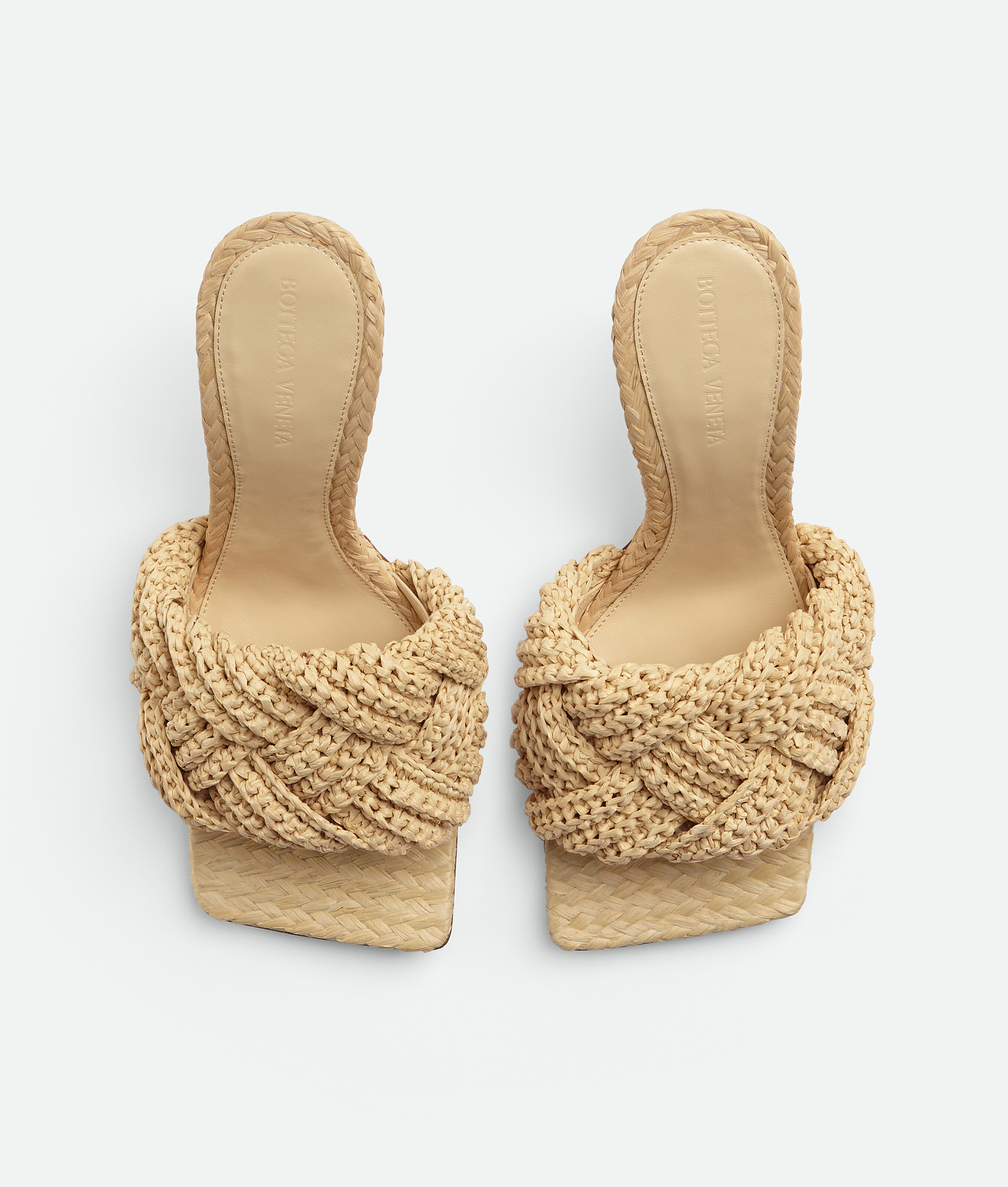 Bottega Veneta Lido 90 Raffia Intrecciato Mule In Beige O Tan