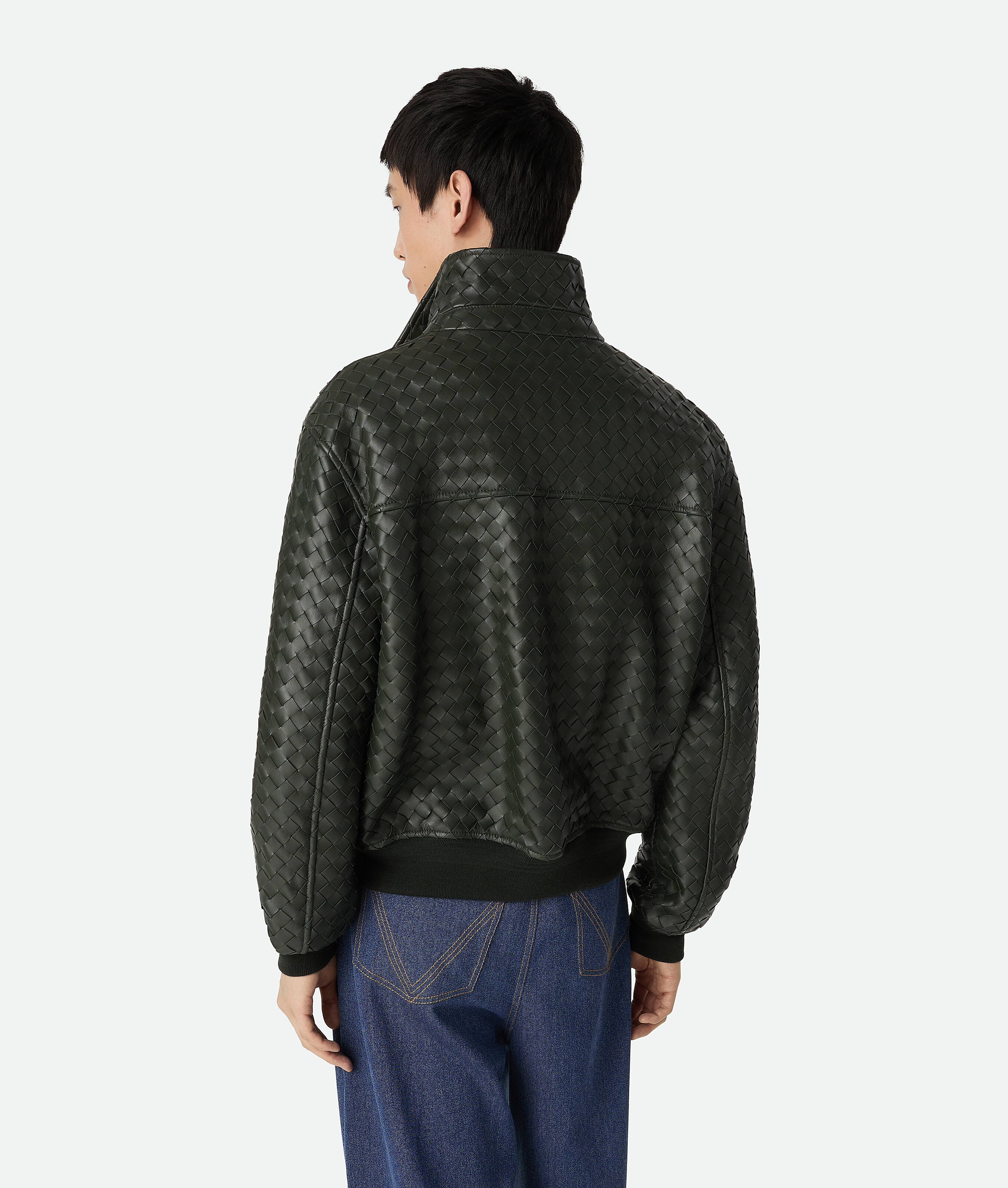 Bottega Veneta Blouson En Cuir Intrecciato In Green
