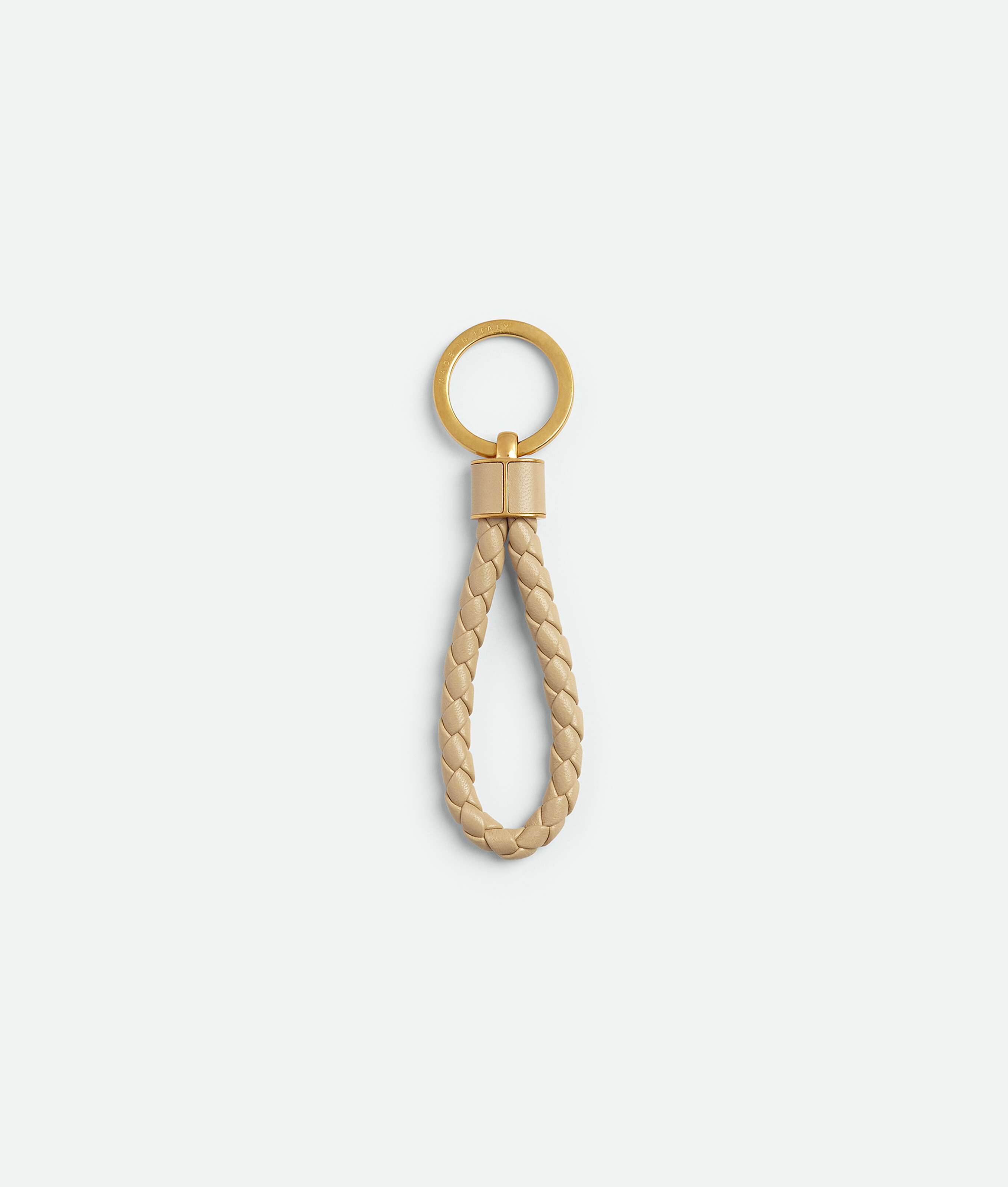 Shop Bottega Veneta Intreccio Key Ring In Beige