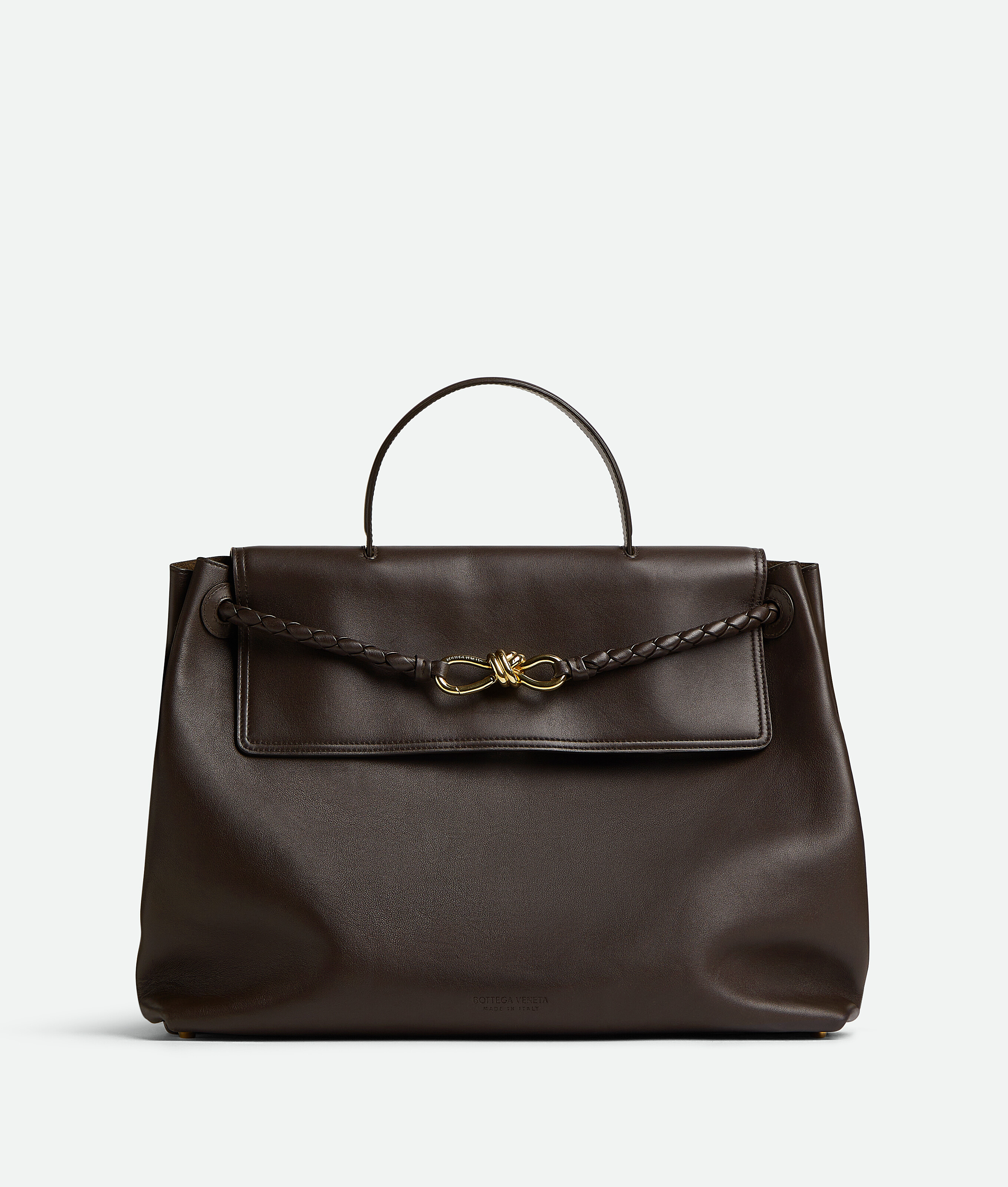 Bottega Veneta Andiamo Large Leather Top-handle Bag In Fondant-m Brass