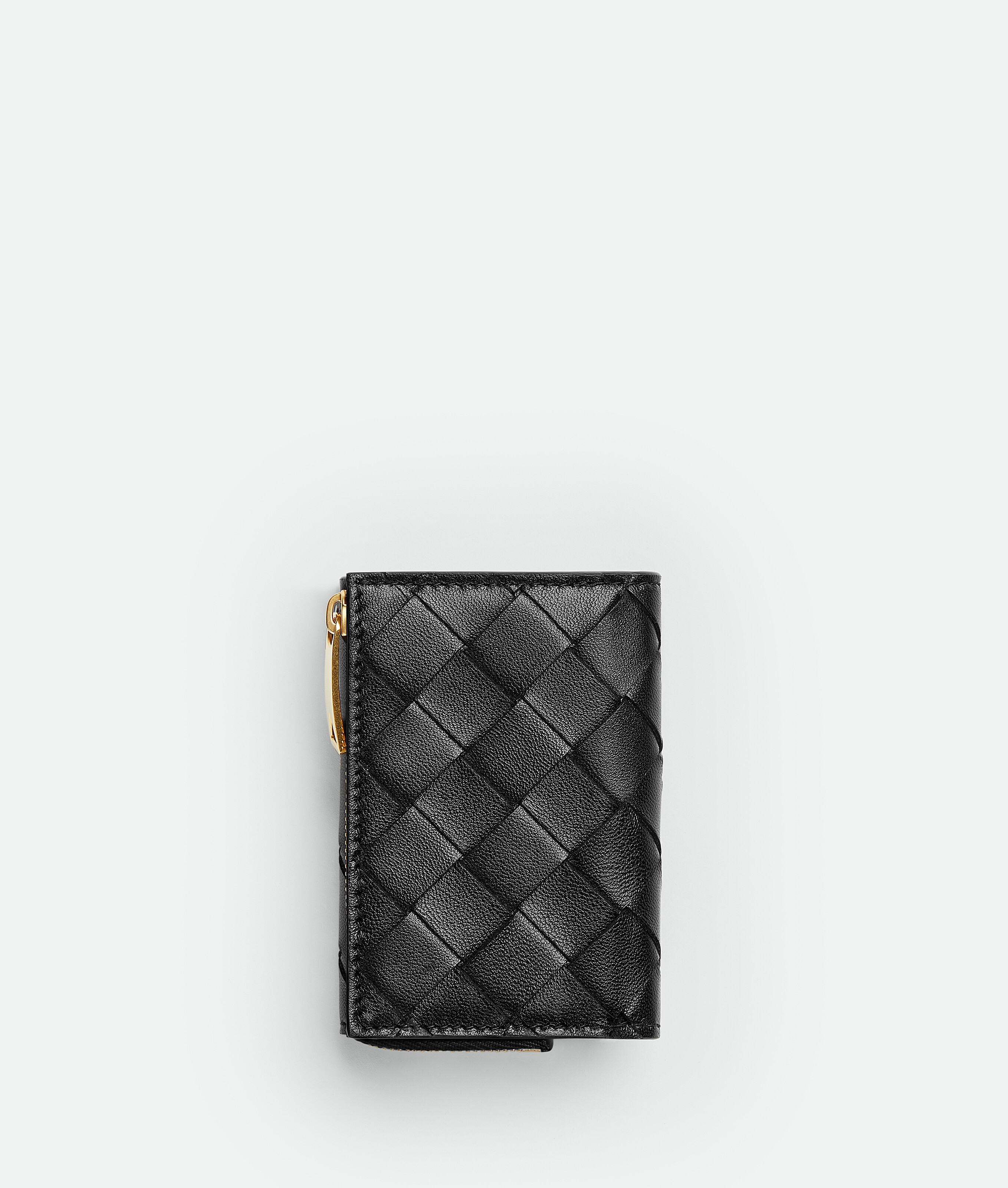 Shop Bottega Veneta Small Intrecciato Tri-fold Zip Wallet In Black