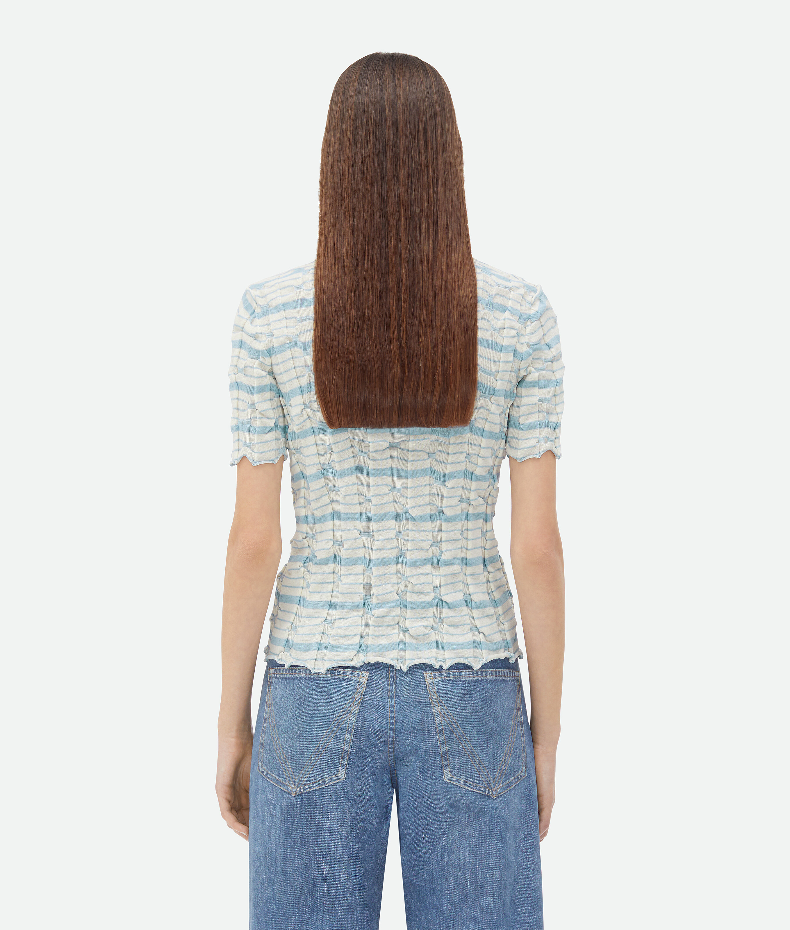 Bottega Veneta Distorted Stripe Cotton Polo In White