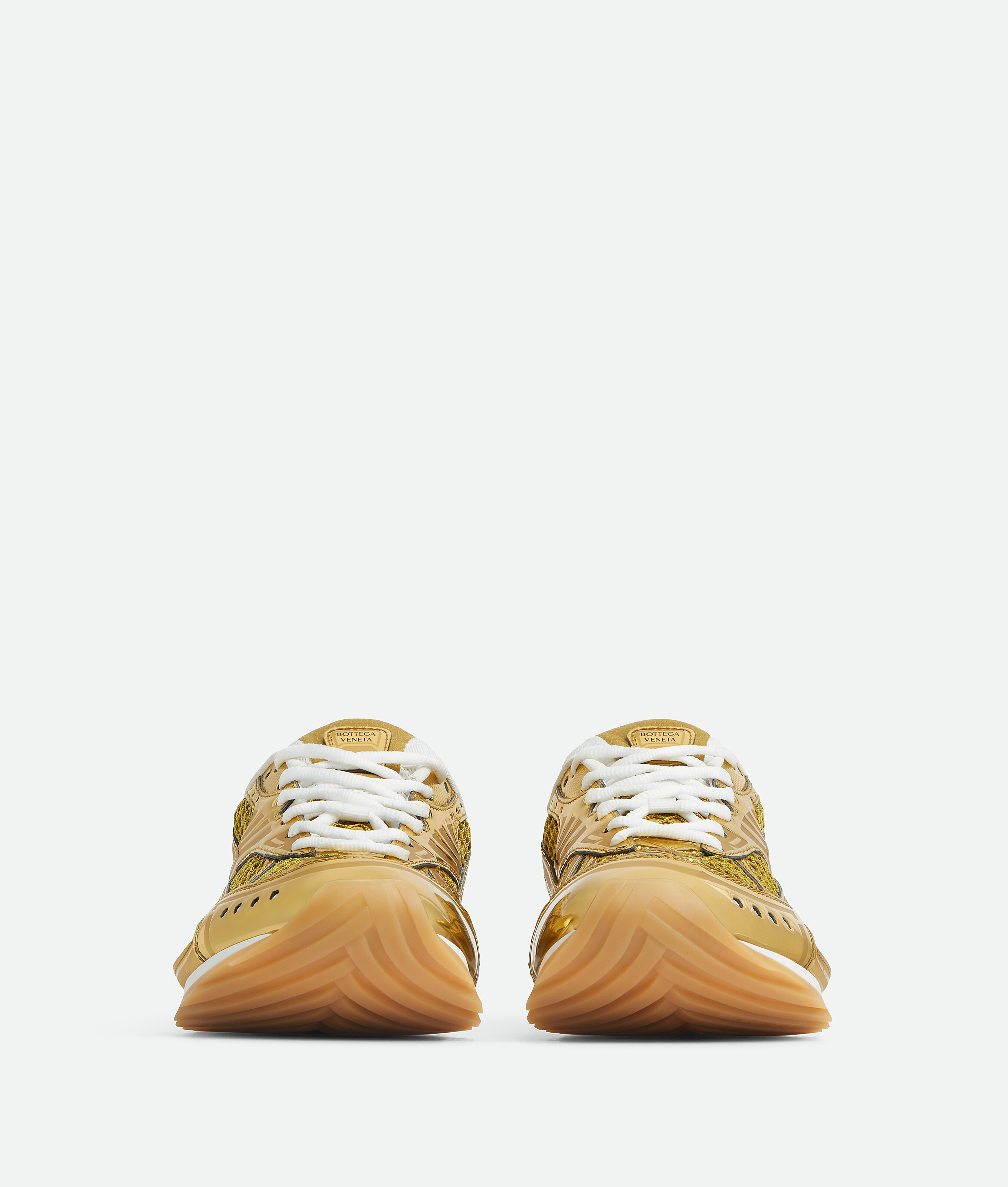Bottega Veneta Orbit Metallic-effect Sneakers In Gold/white
