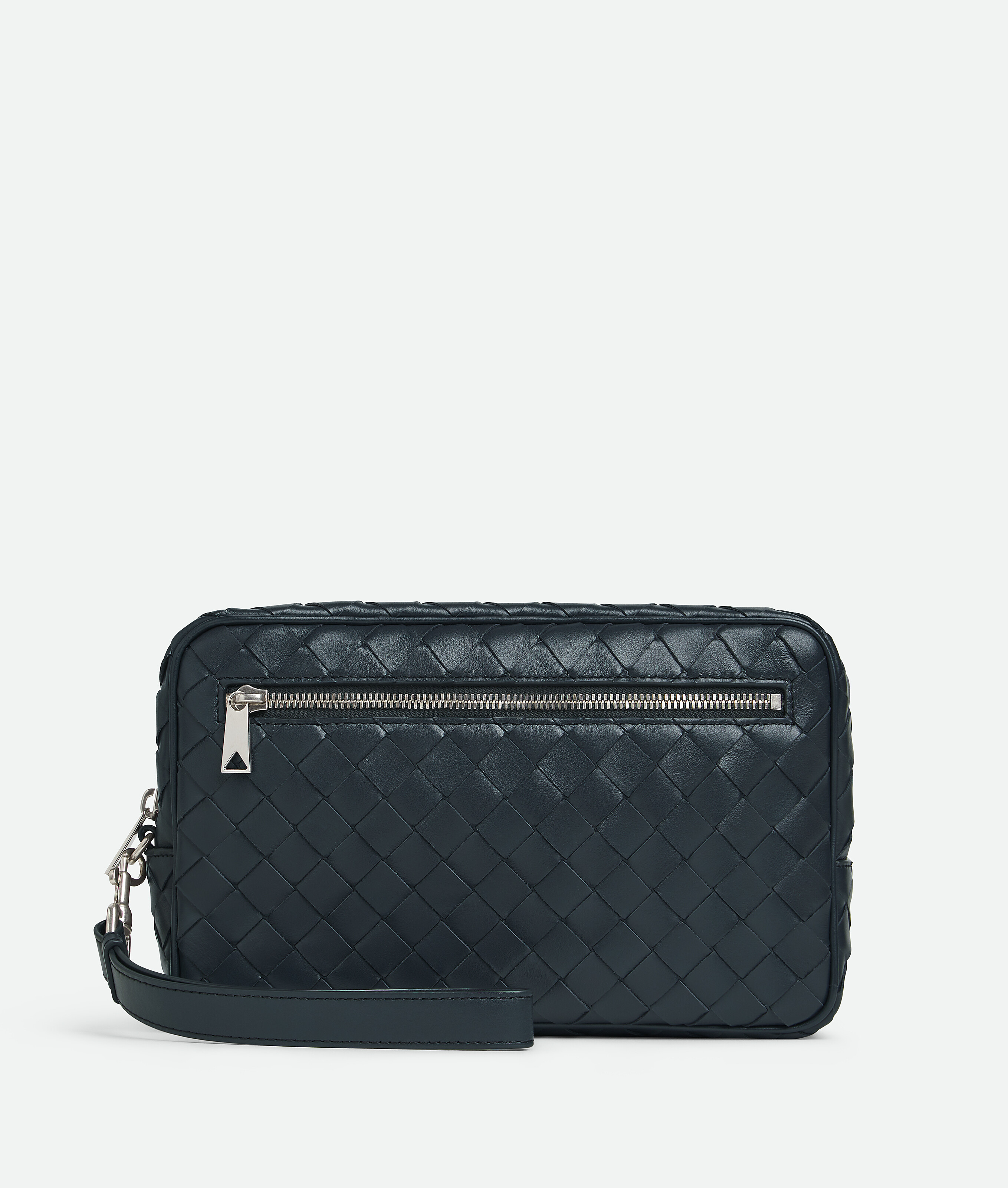 Shop Bottega Veneta Intrecciato Pouch With Wrsitlet In Shadow