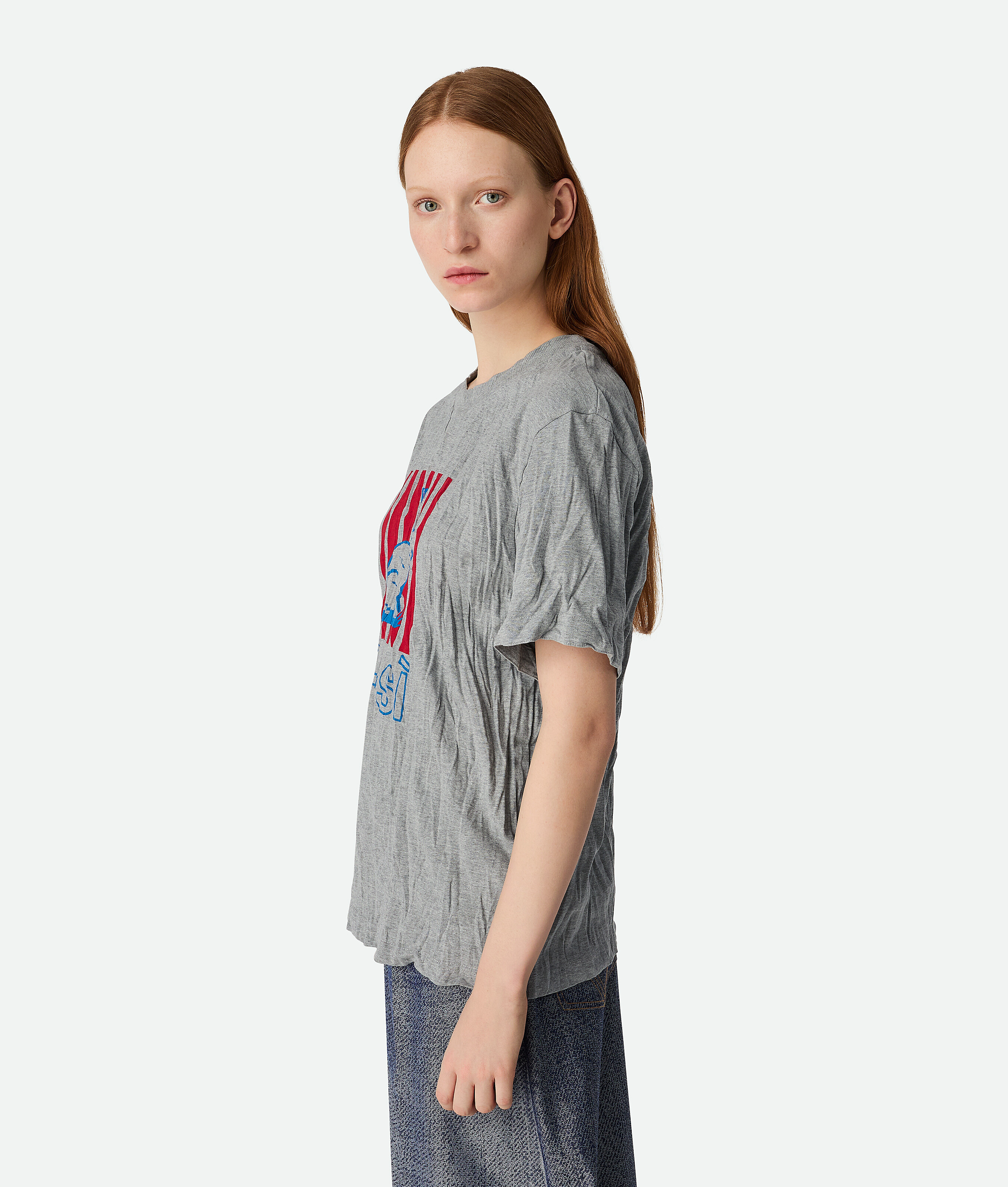 Bottega Veneta Bedrucktes T-shirt Mit Crushed-effekt Aus Baumwolljersey In Light Grey Melange