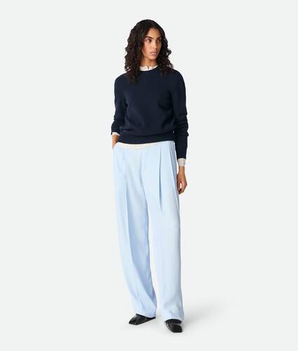 Pantalon droit en sergé de viscose et soie