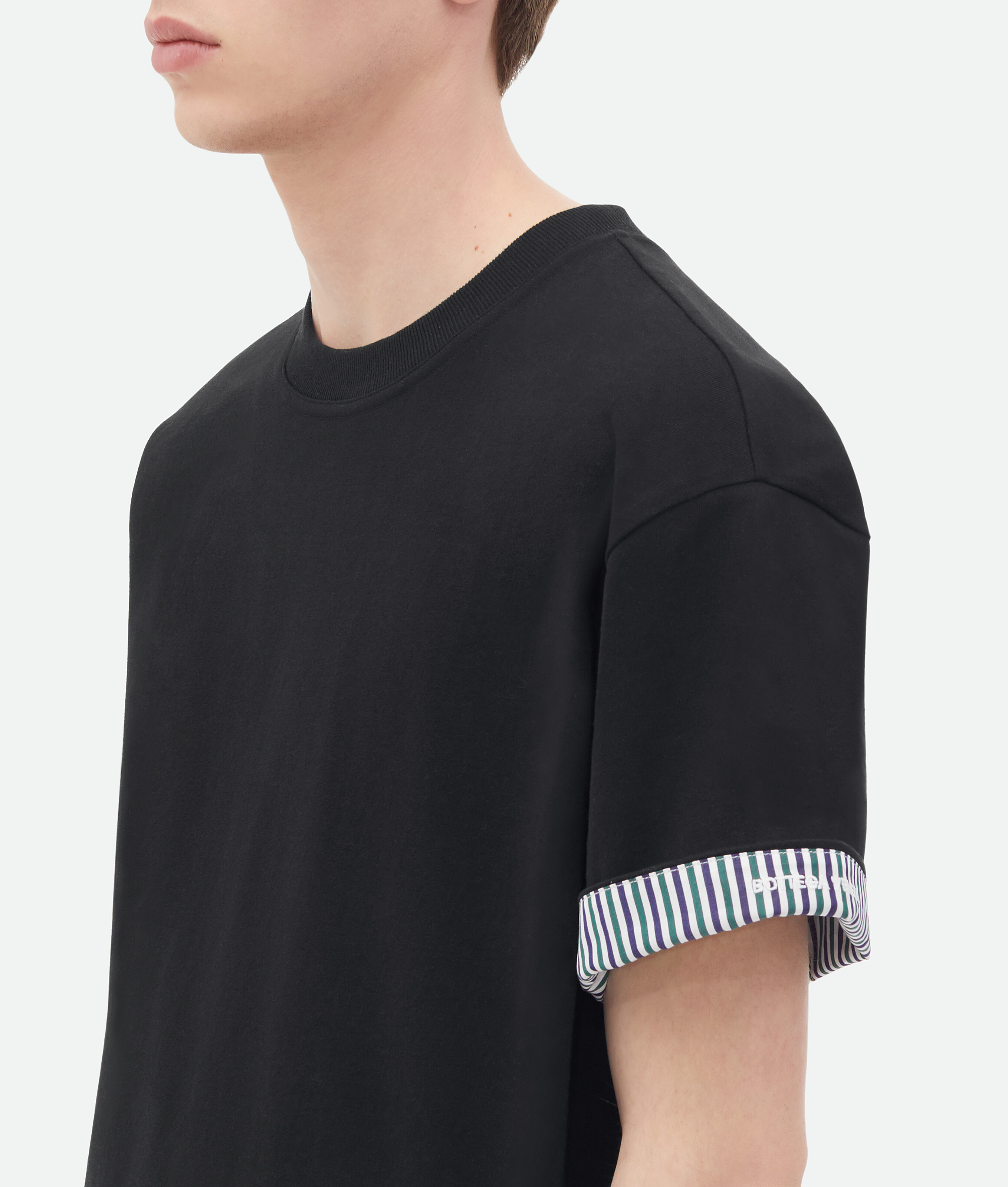 Shop Bottega Veneta Doppellagiges Gestreiftes T-shirt Aus Baumwolle In Black