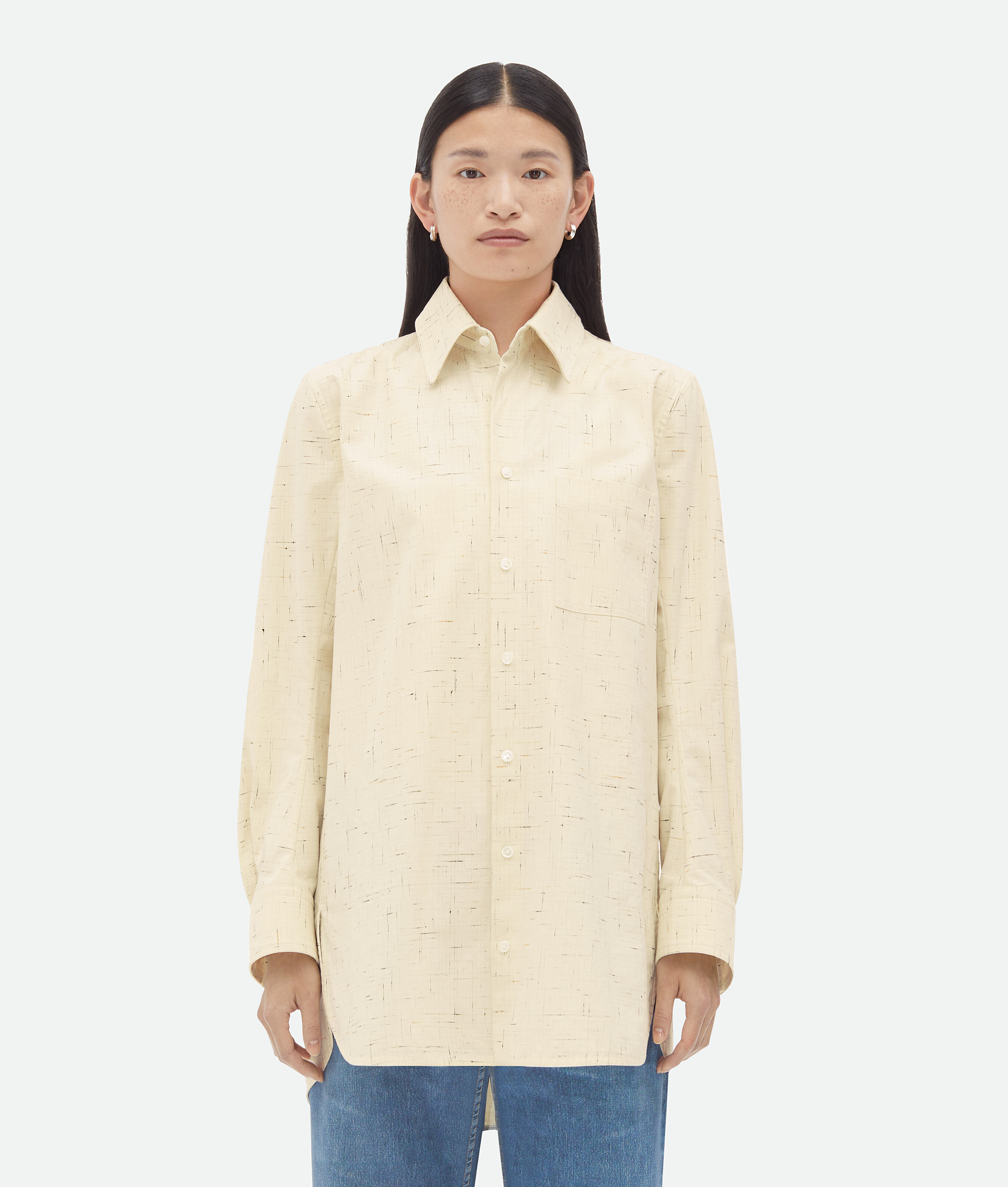 Bottega Veneta Textured Criss-cross Cotton Shirt In Yellow