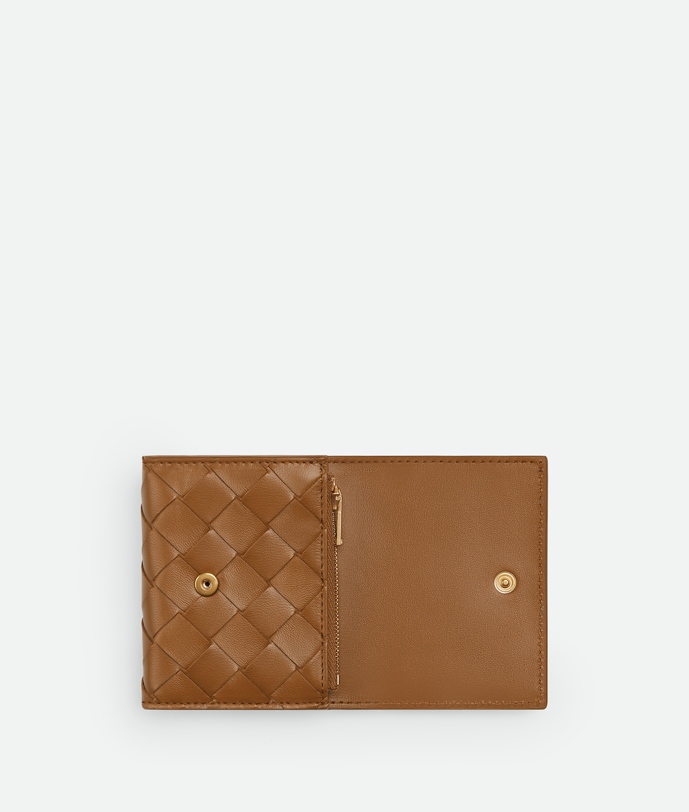 Shop Bottega Veneta Intrecciato Tri-fold Zip Wallet In Brown