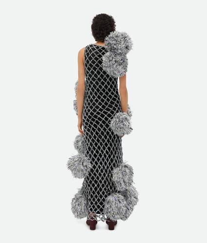 Paper Mesh Crochet Dress With Pompom