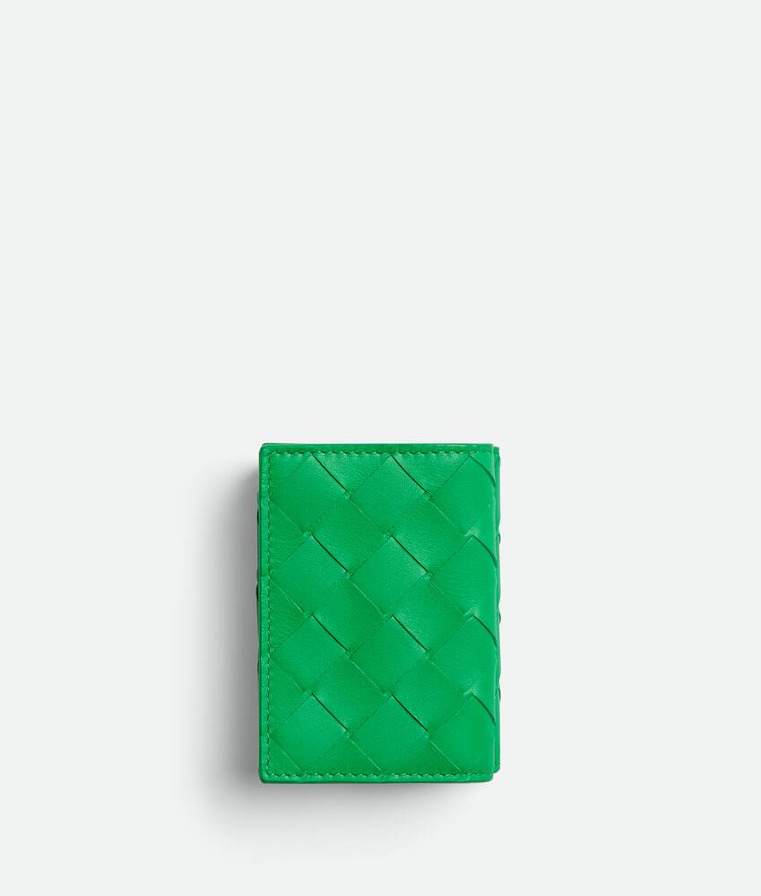 Bottega Veneta Leder Kleines Tri-fold Portemonnaie in Grün Damen Accessoires Portemonnaies und Kartenetuis 