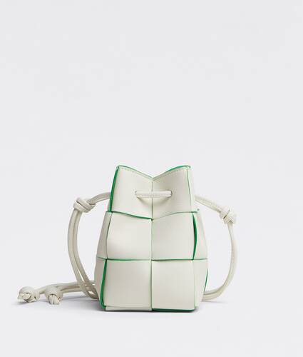 Bottega Veneta® Mini Cassette Bucket Bag in White / Parakeet. Shop