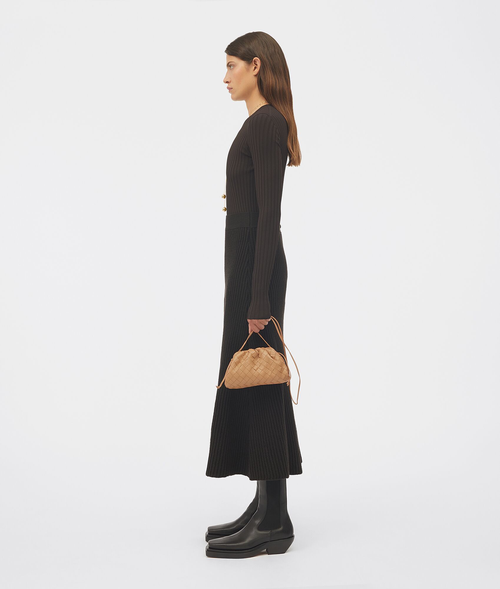 Bottega Mini Pouch in Almond. Shop online now.