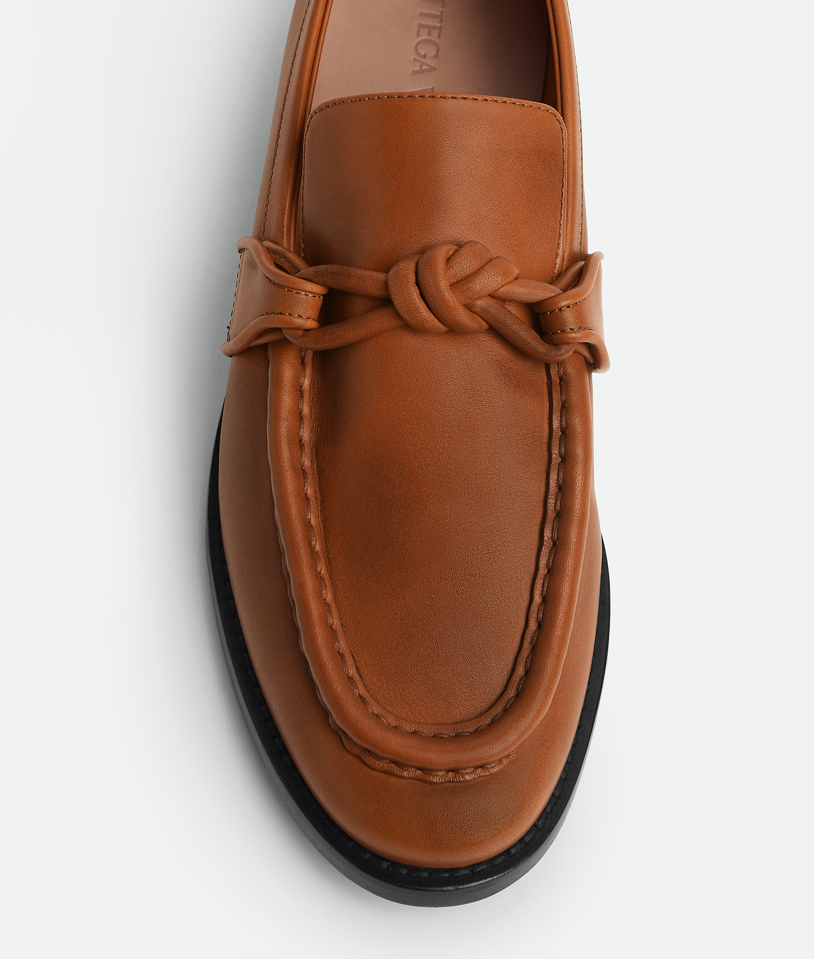Bottega Veneta Leather Astaire Loafers Knot Detail In Light Wood
