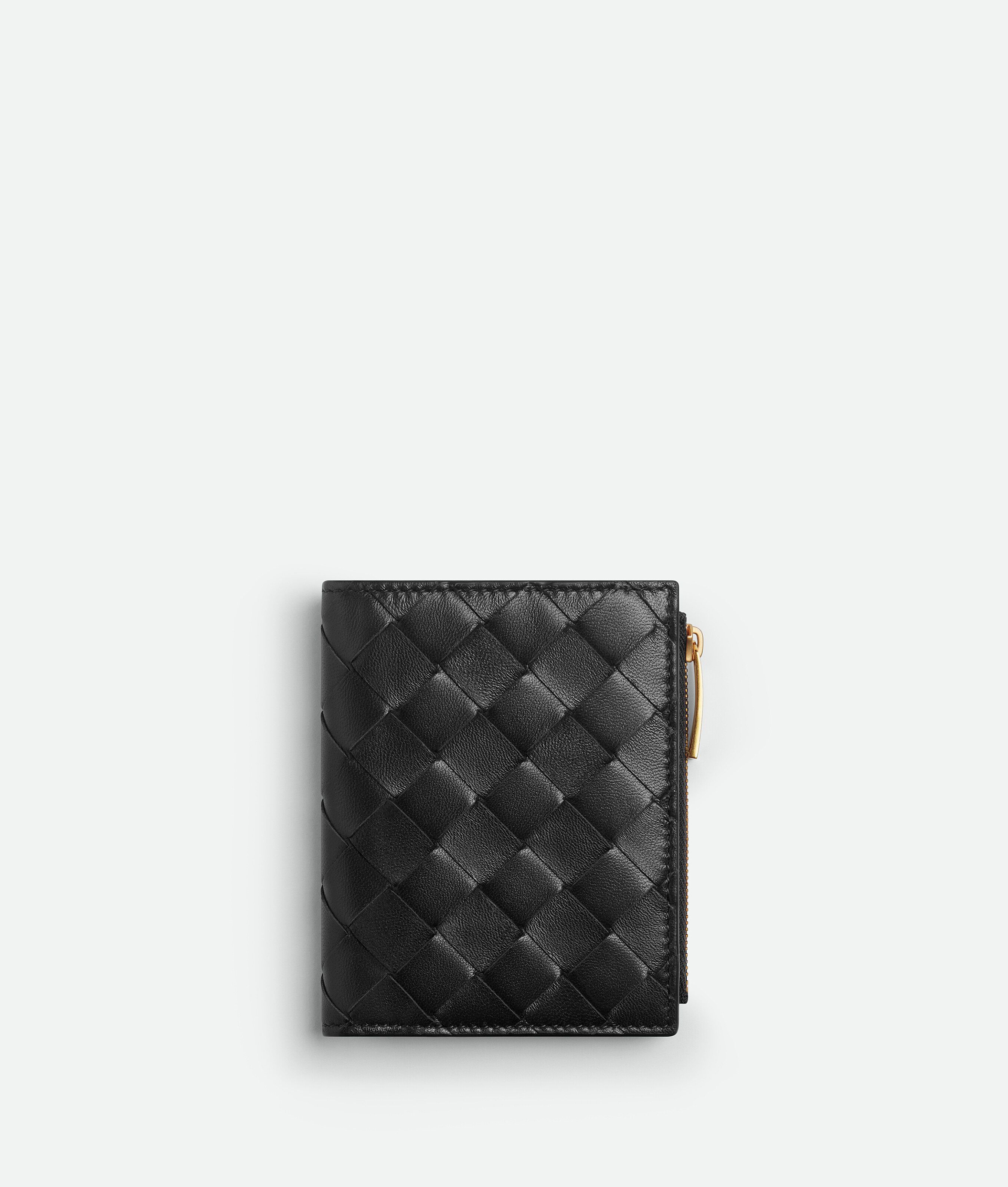 Bottega Veneta Small Intrecciato Bi-fold Zip Wallet In Black