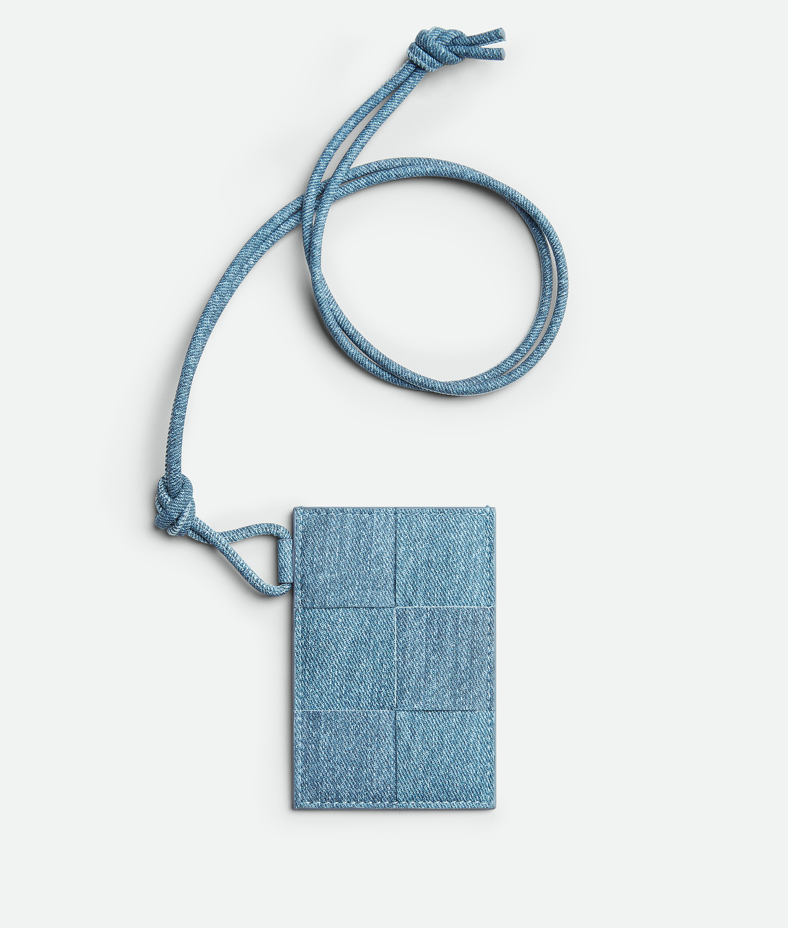 Bottega Veneta Cassette Badge Holder In Blue Melange/ice