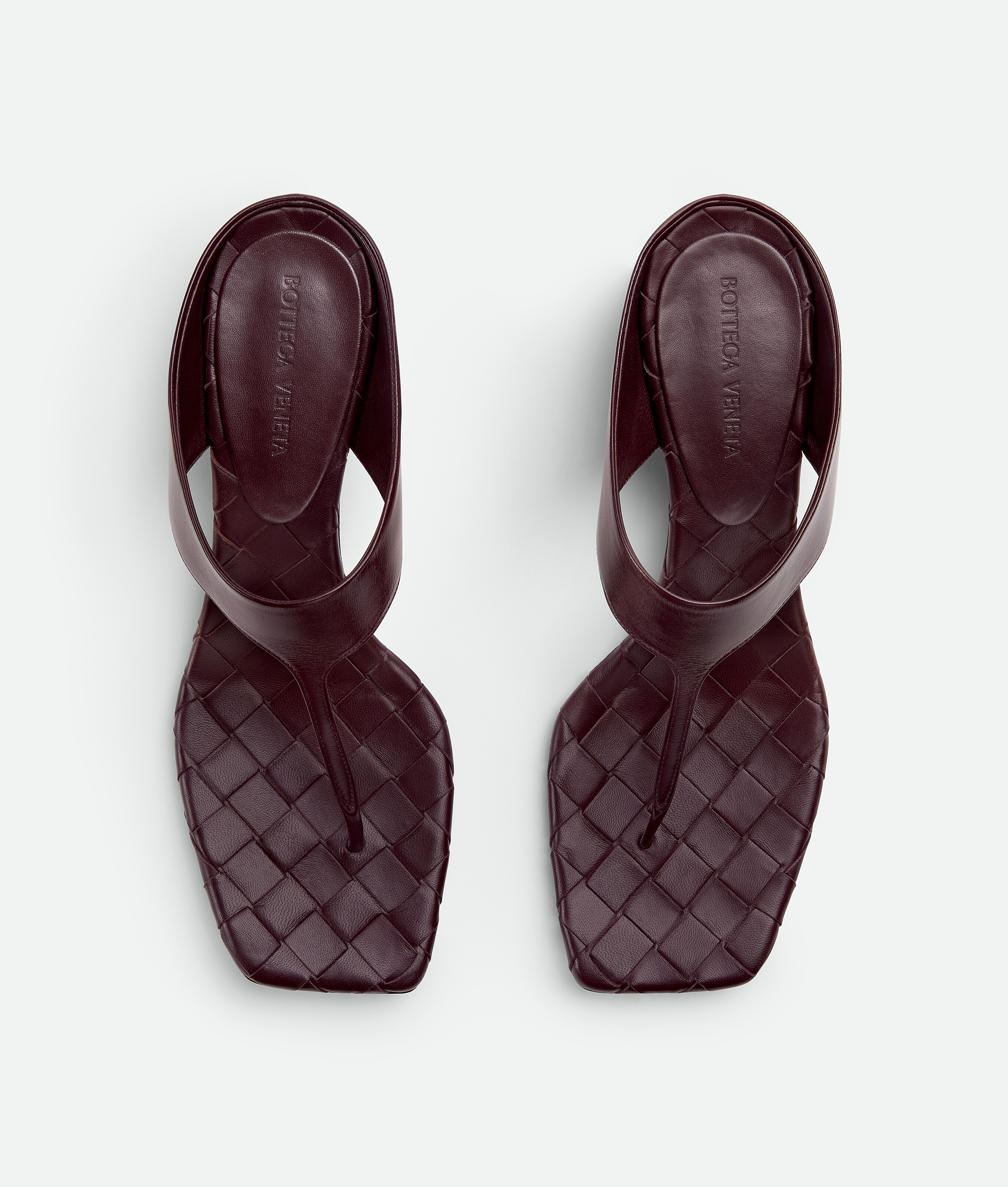 Bottega Veneta Square Toe Quilted Block Heel Sandals In Dark Barolo
