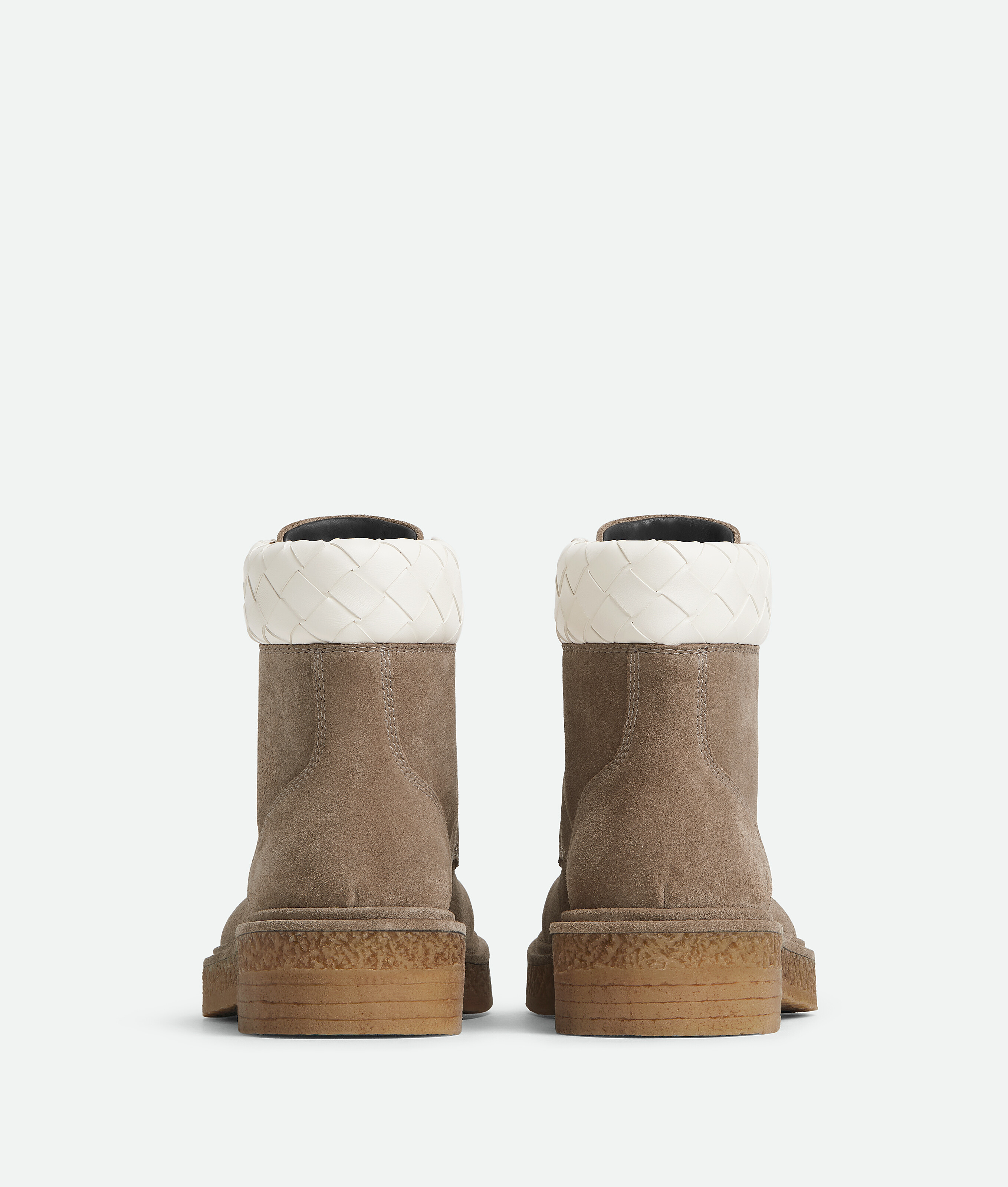 Bottega Veneta Suede Haddock Lace-up Boots In Driftwood/white