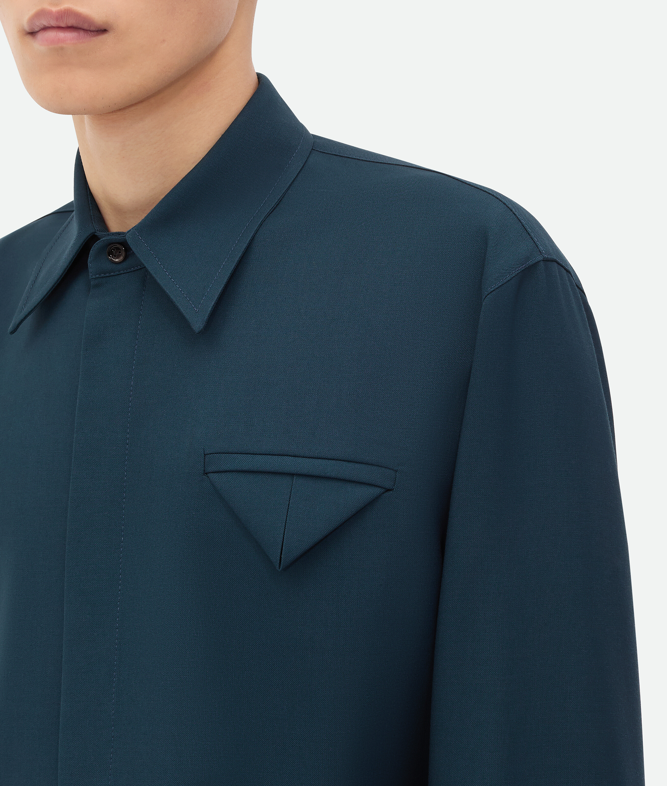 Shop Bottega Veneta Chemise En Sergé De Laine Léger In Deep Blue