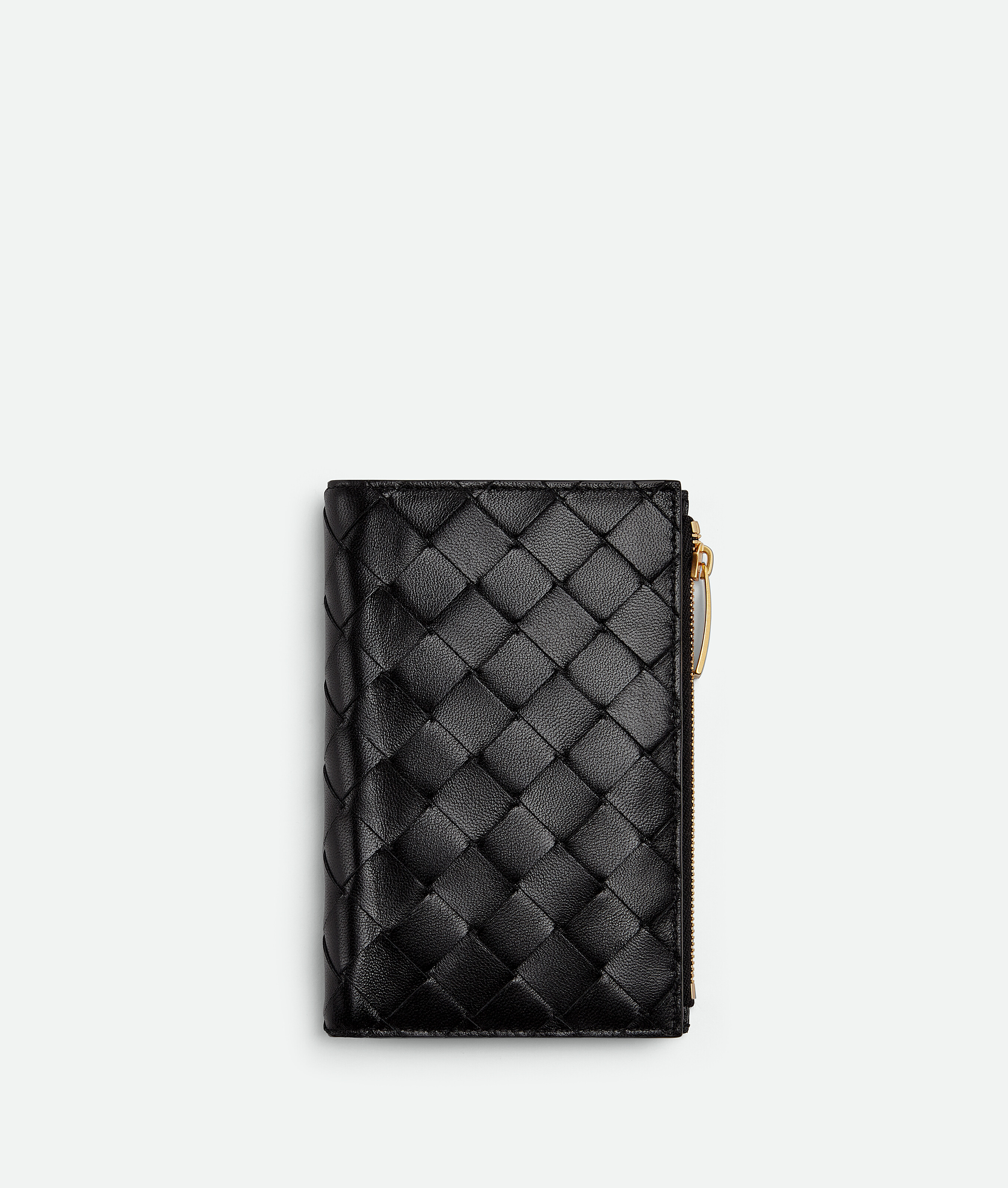 Bottega Veneta Medium Intrecciato Bi-fold Zip Wallet In Black