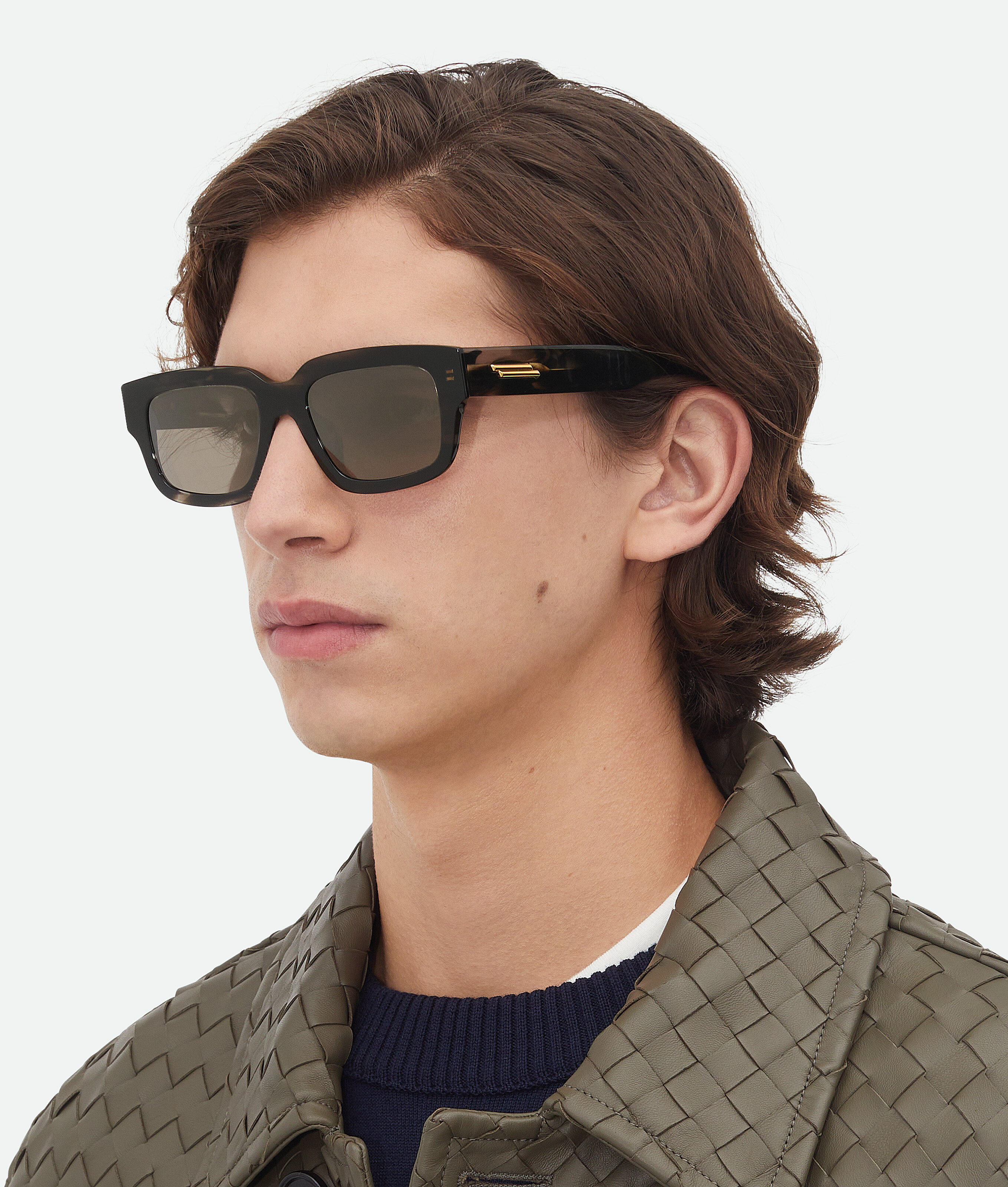 Bottega Veneta Quadratische Ultrathin Sonnenbrille In Black/black/brown