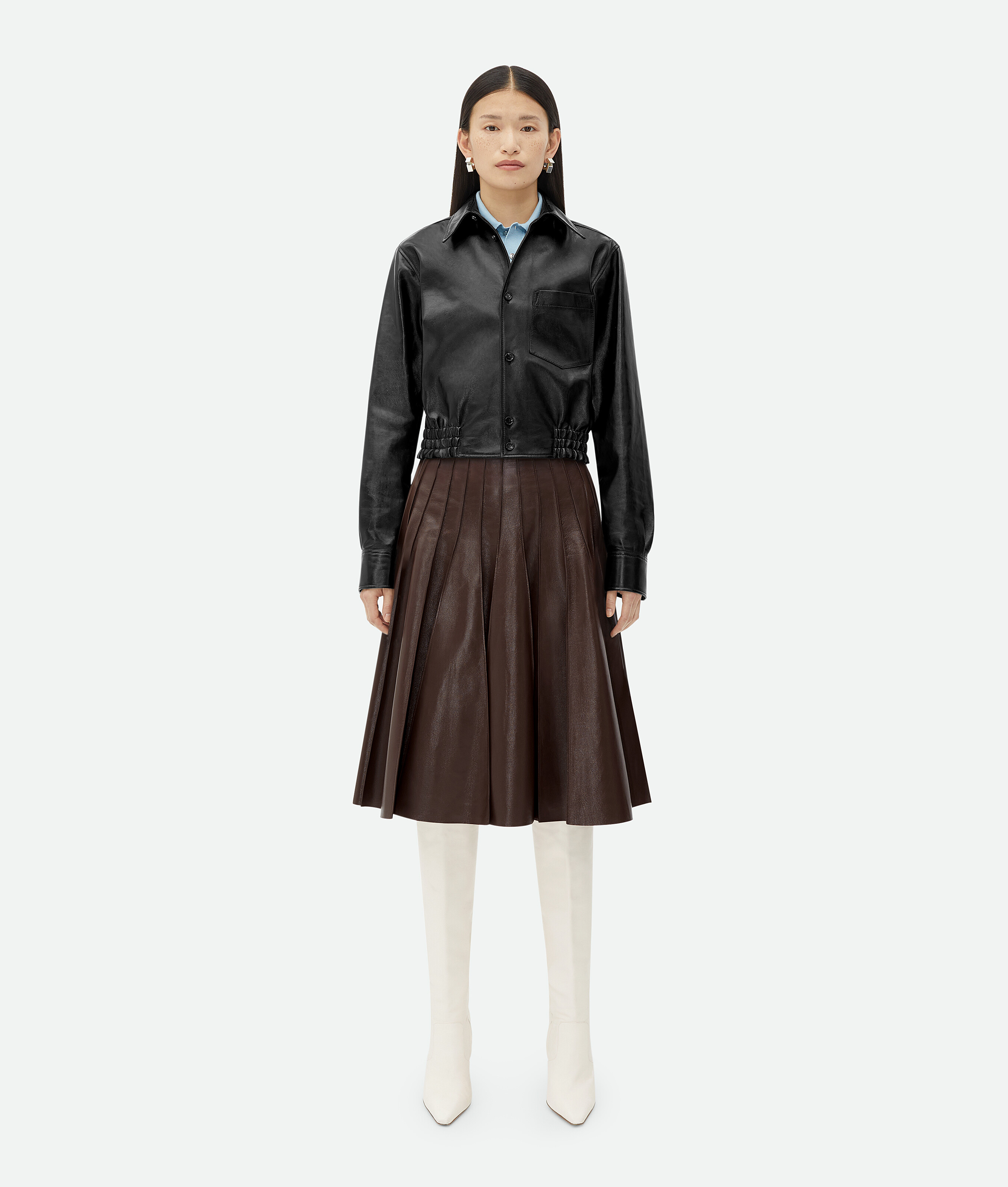 Shop Bottega Veneta Leather Plissé Maxi Skirt In Brown