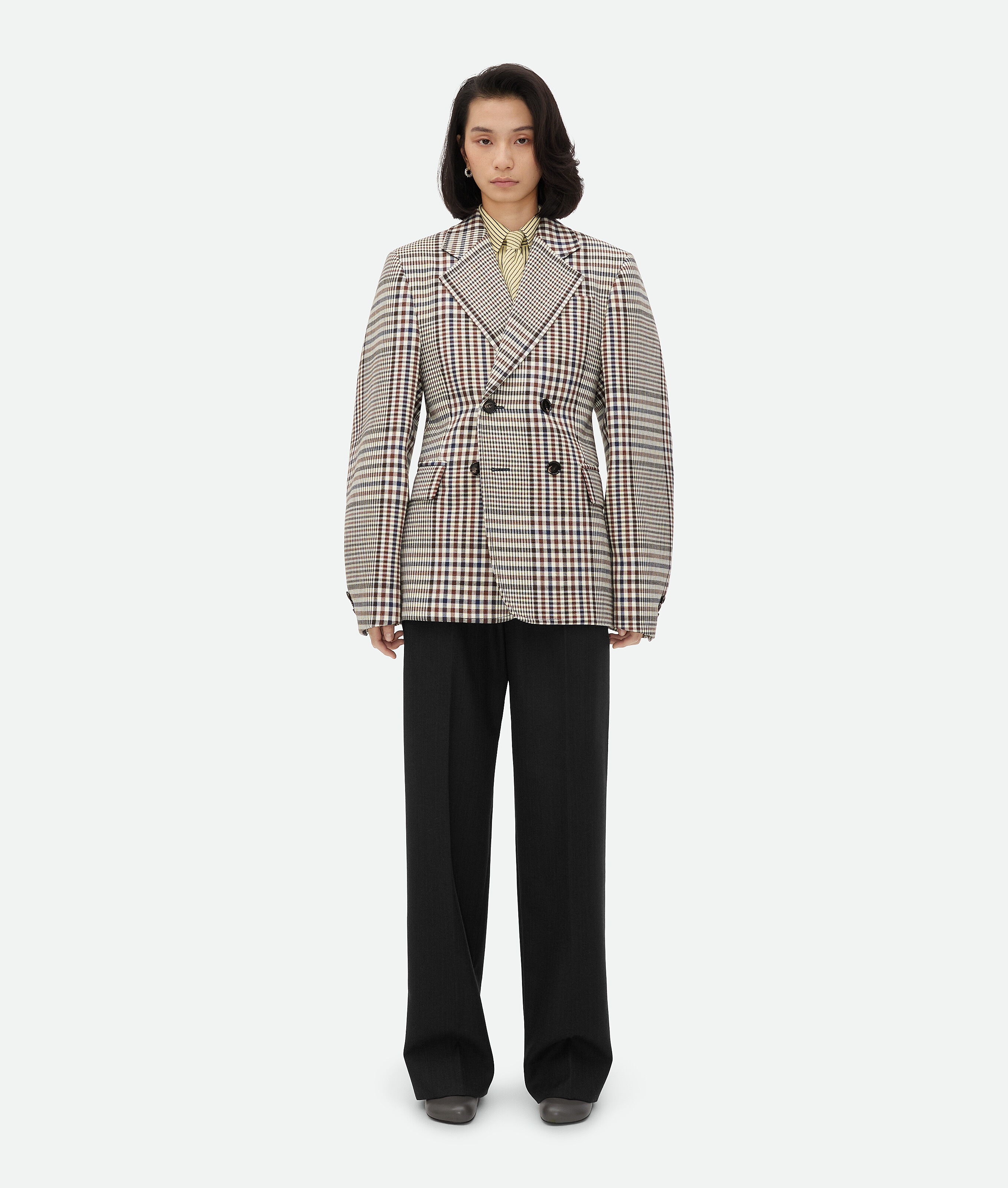 Bottega Veneta Structured Check Cotton Jacket In Pollen/brown/navy