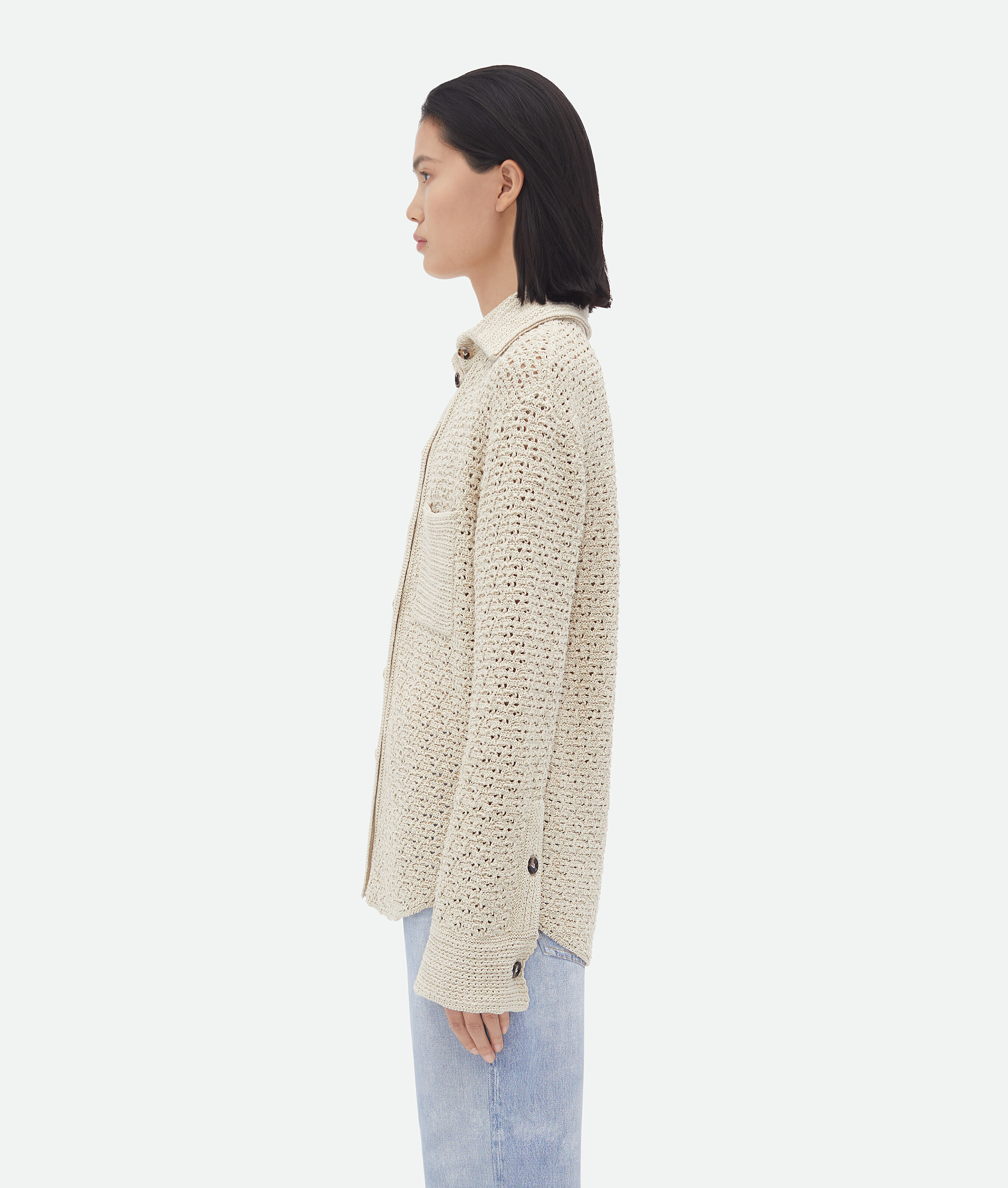 Shop Bottega Veneta Cotton Crochet Shirt In Bone/cloud