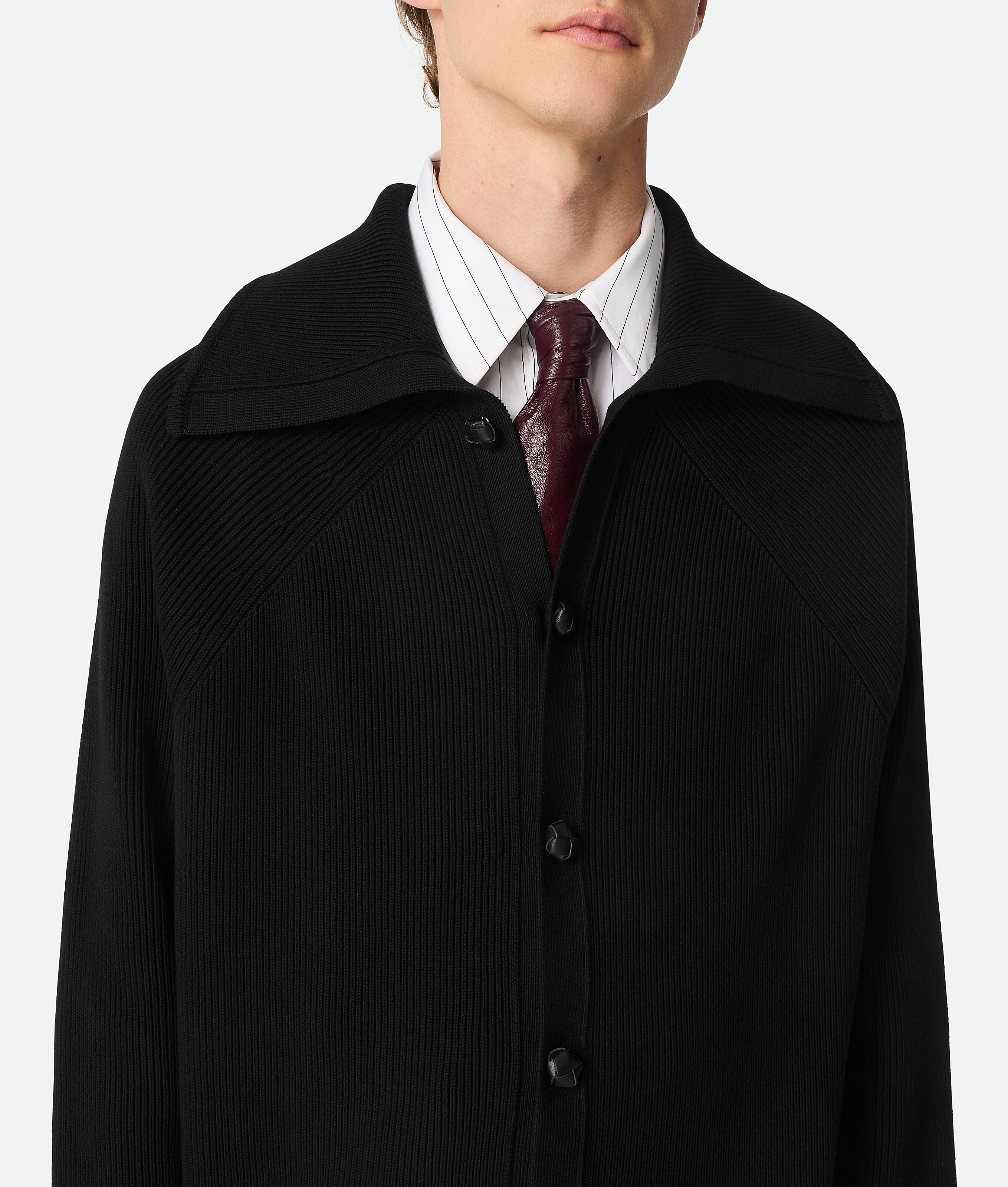Bottega Veneta Gerippter Cardigan Aus Baumwolle In Black