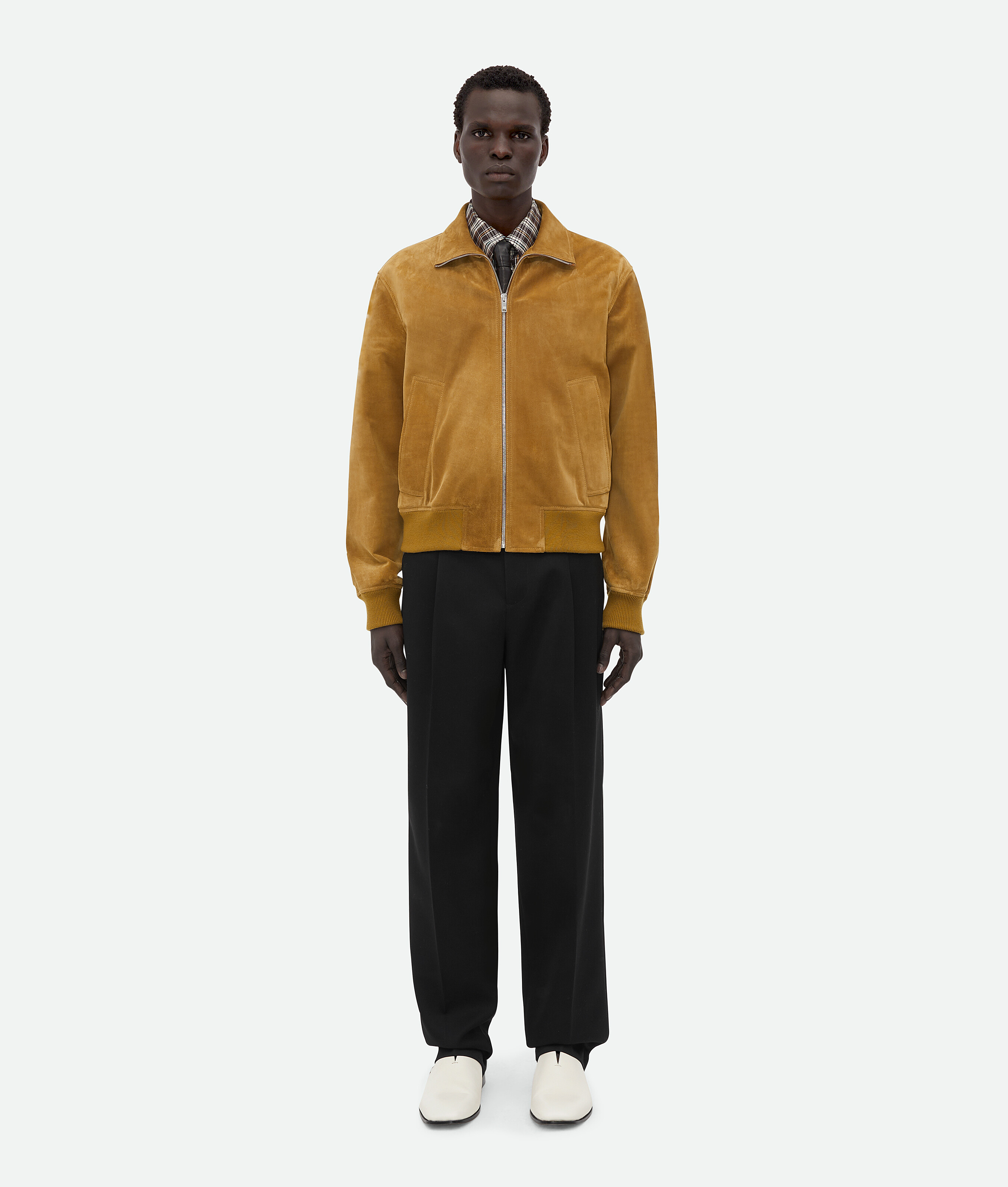 Shop Bottega Veneta Suede Leather Blouson In Peanut Butter