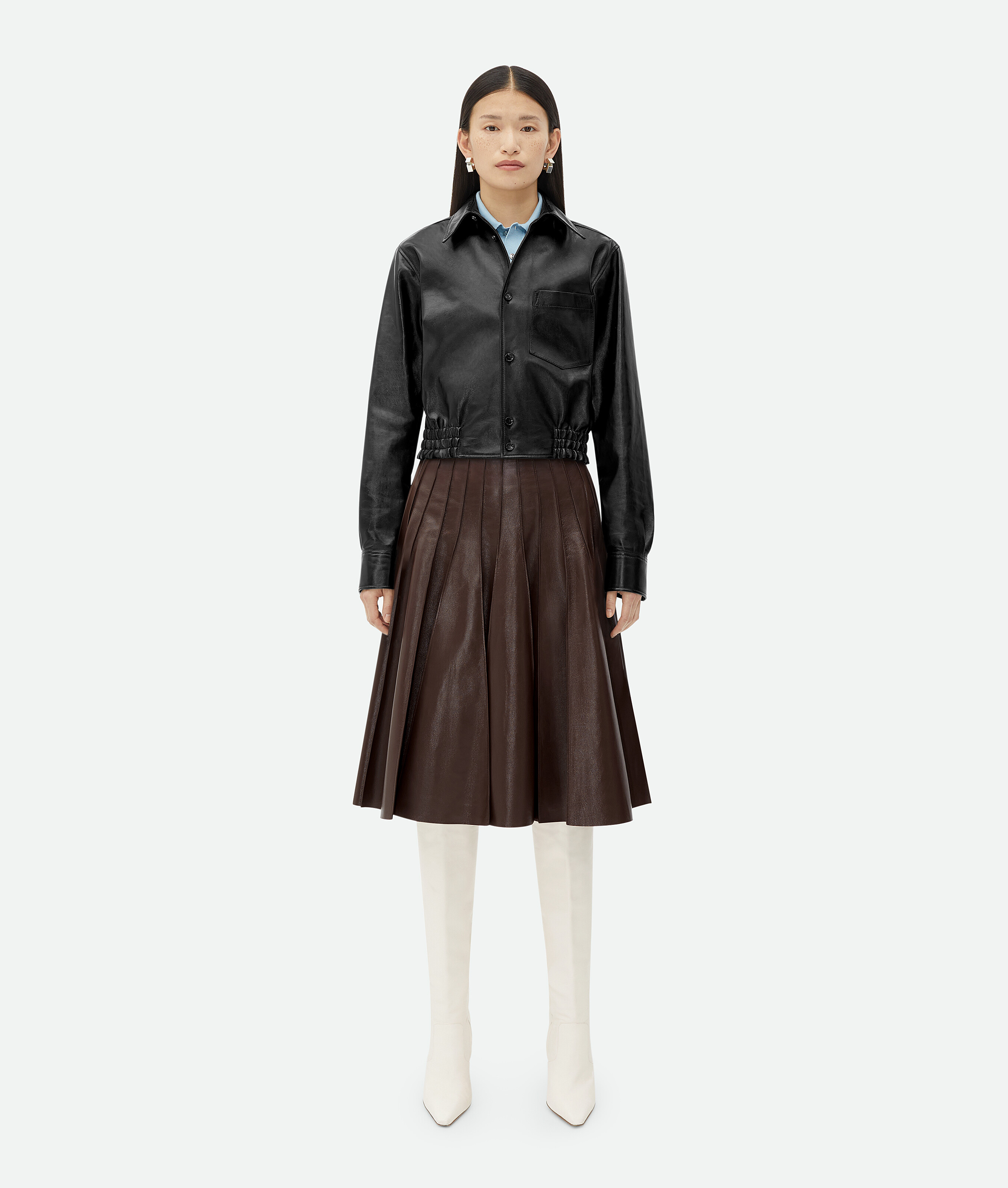 Bottega Veneta Smooth Nappa Leather Short Jacket In Black