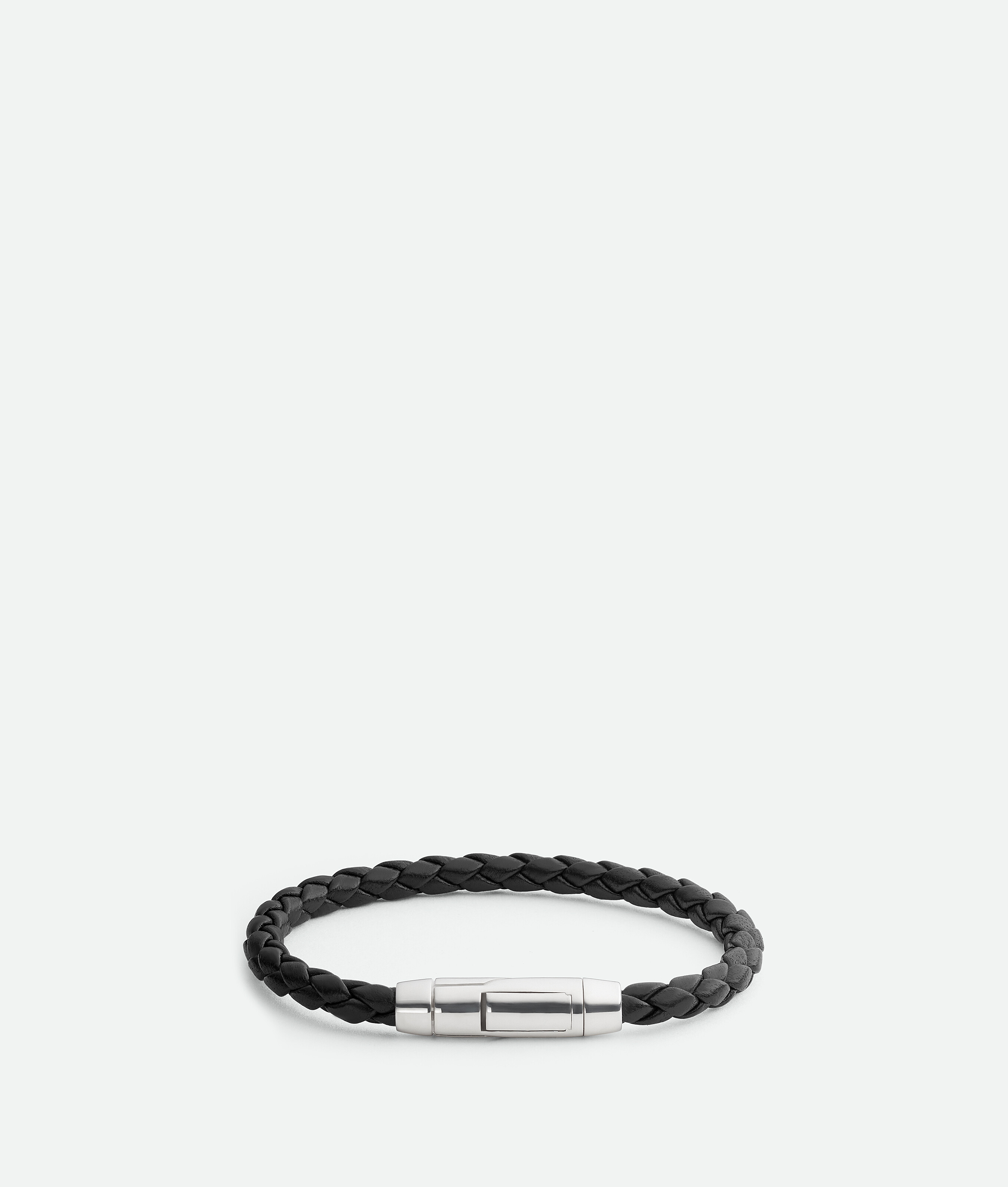 Shop Bottega Veneta Braid Leather Bracelet In Black