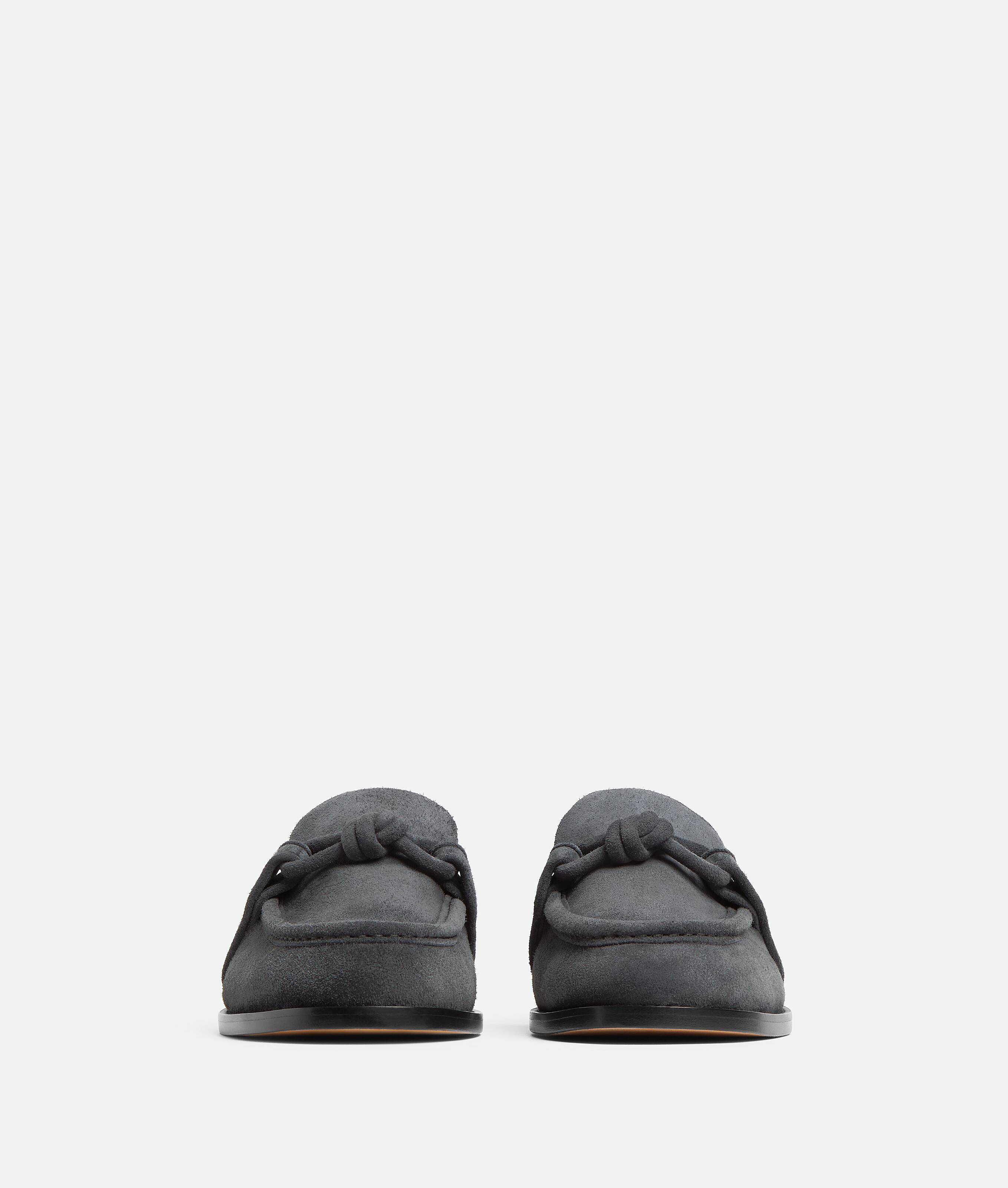 Bottega Veneta Knot Detail Round Toe Textured Leather Loafers In Gray