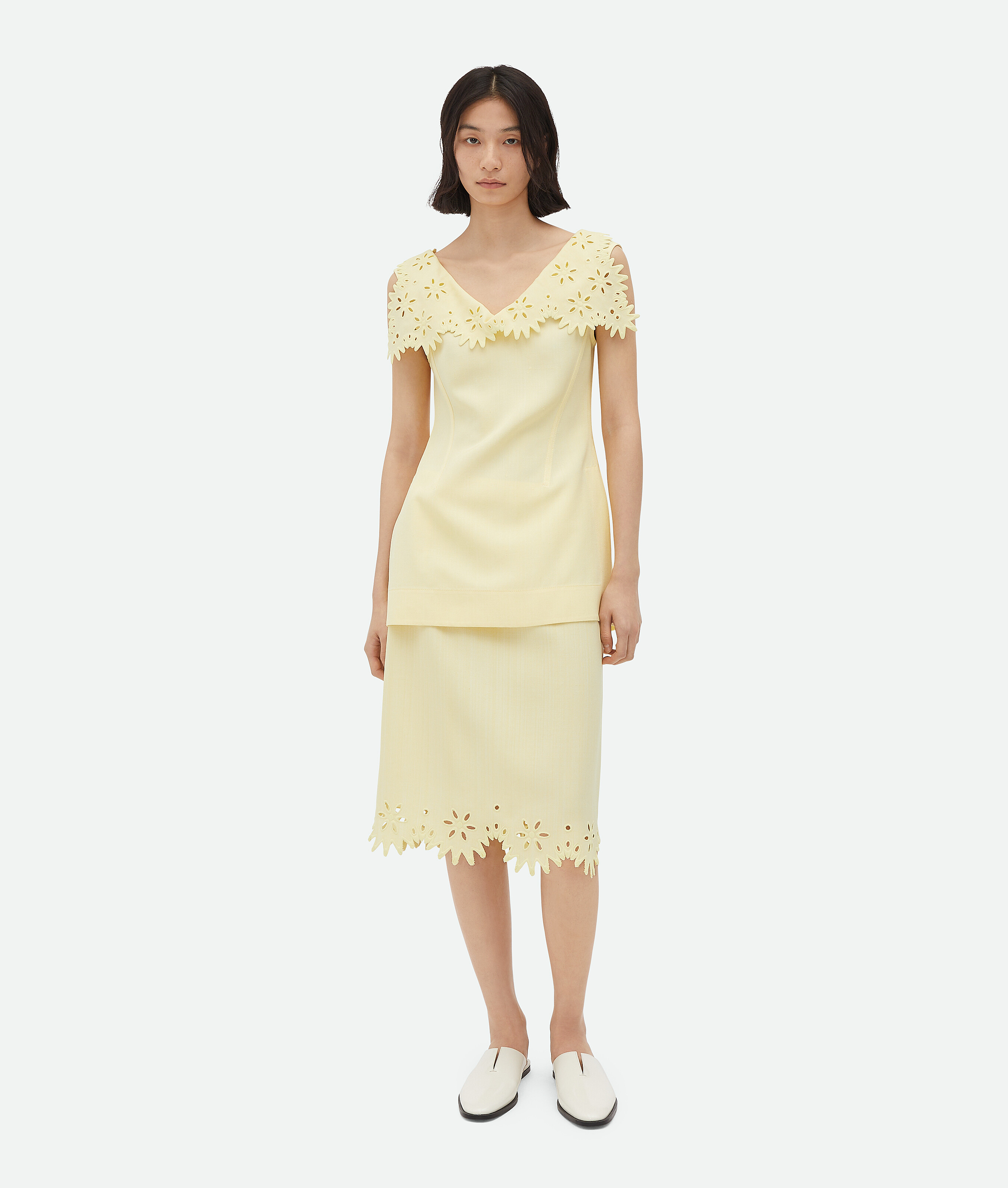 Bottega Veneta Embroidered Midi Skirt In Chalk/banana