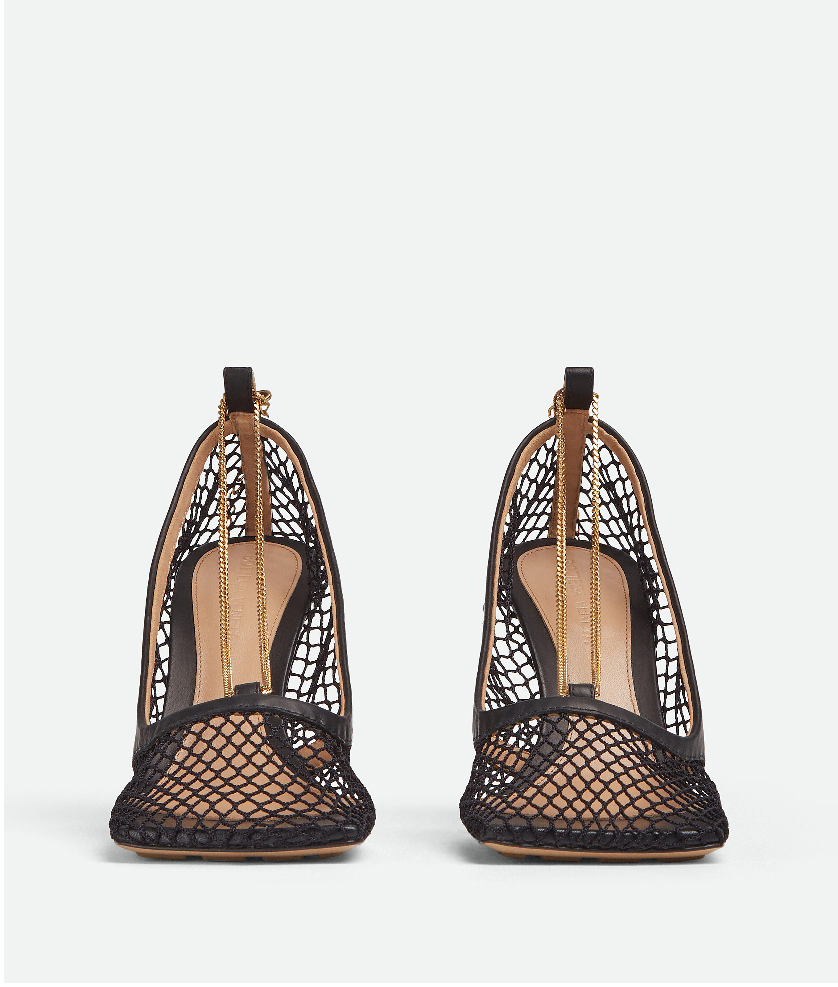 Bottega Veneta Mesh Square-toe Pumps With Chain Detail 90 Mm In Noir