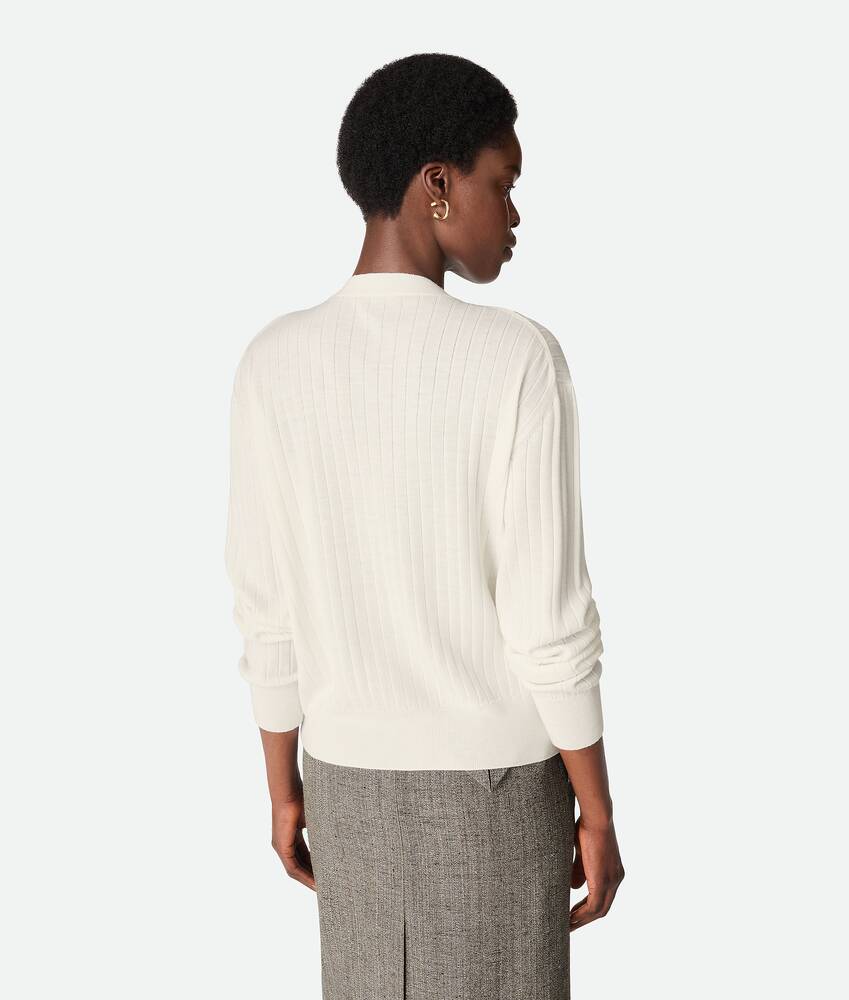Bottega Veneta® Women's Wool Rib Cardigan in Chalk. Shop