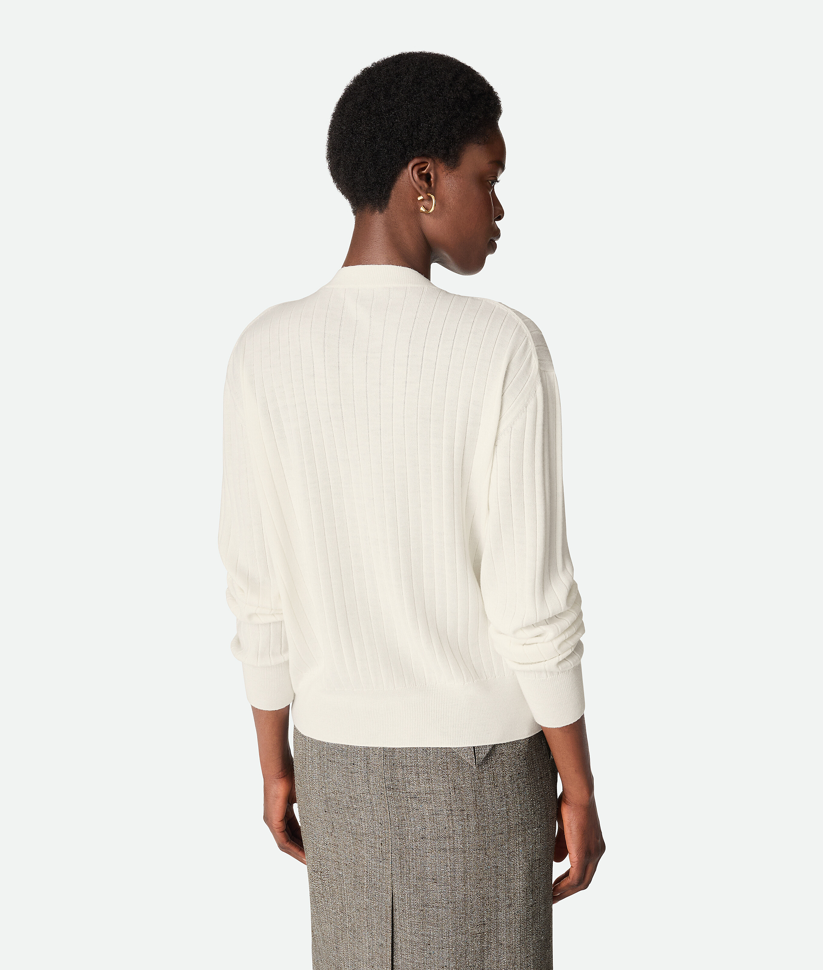 Bottega Veneta Wool Rib Cardigan In White