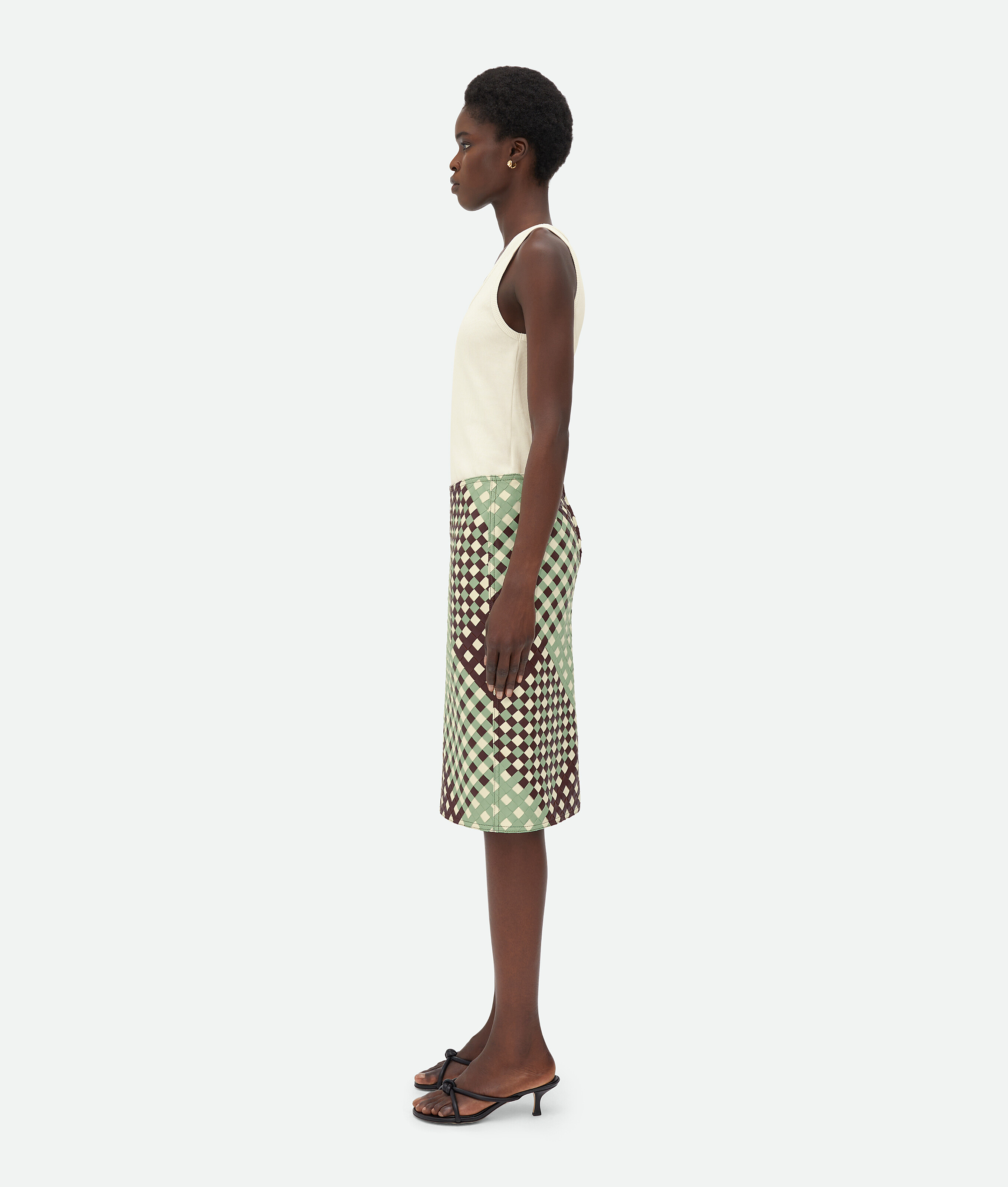 Shop Bottega Veneta Tricolor Intrecciato Leather Skirt In Green